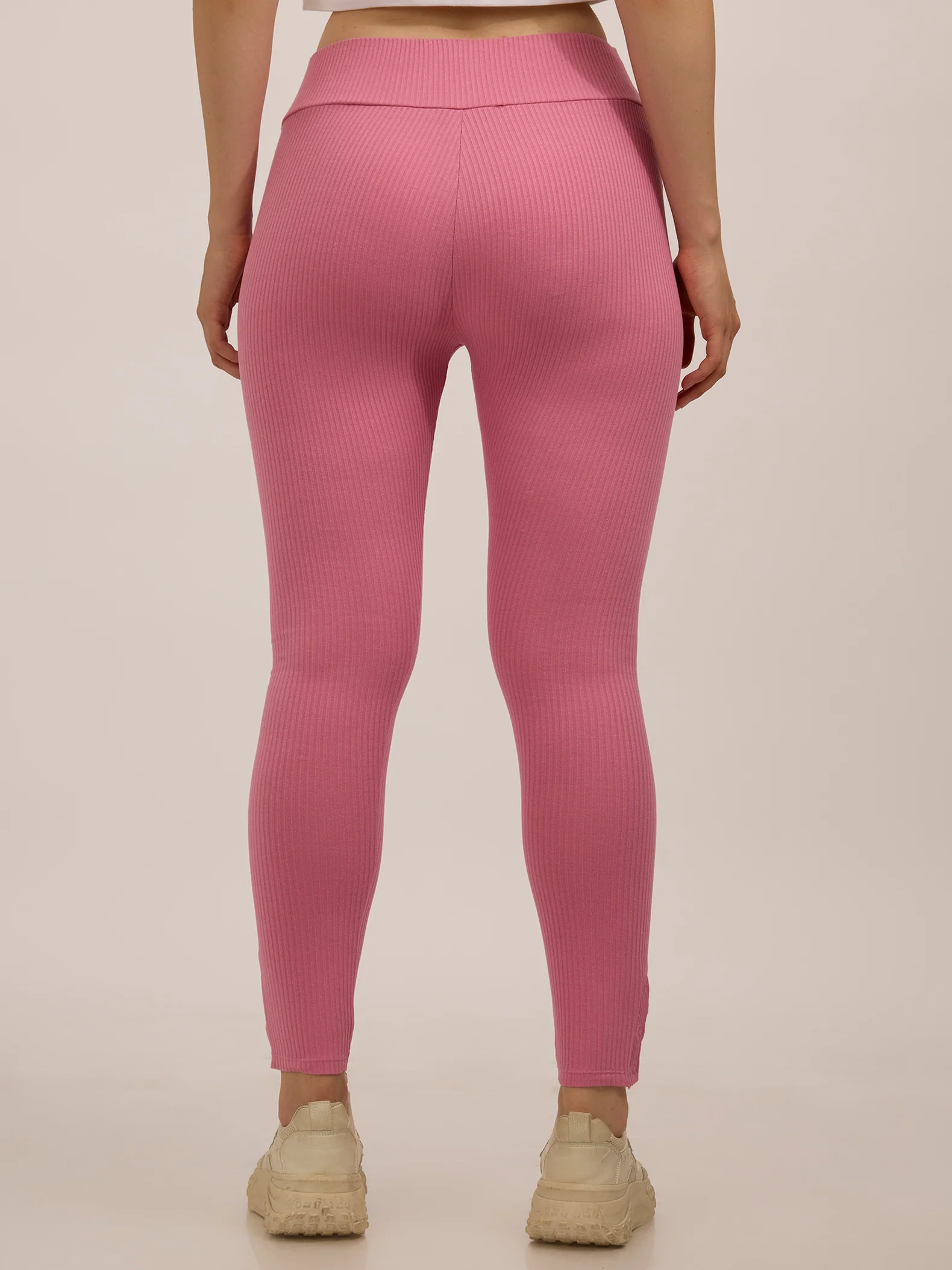Mauve Ribbed Basic Solid Leggings - Image 2