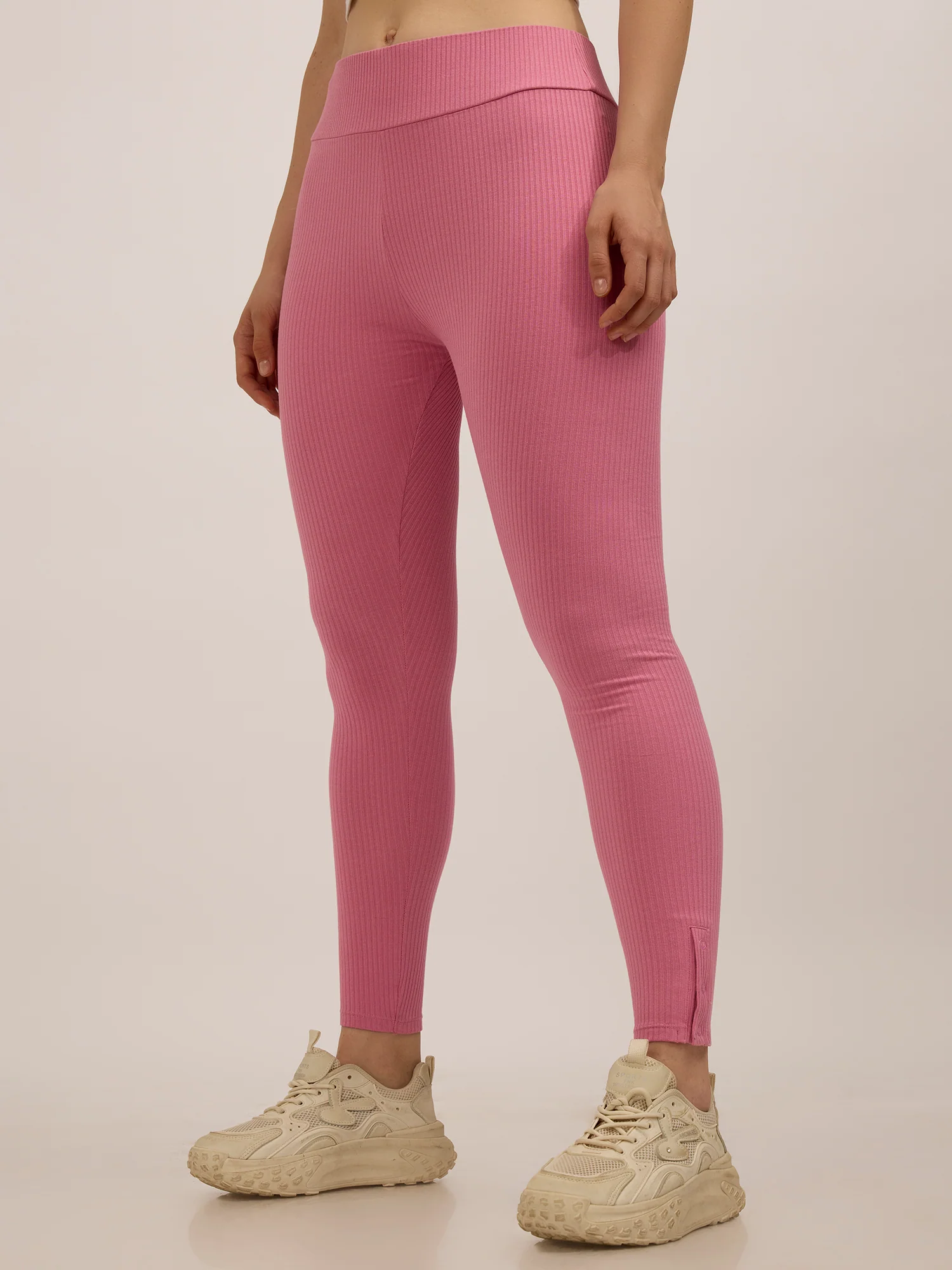 Mauve Ribbed Basic Solid Leggings - Image 3