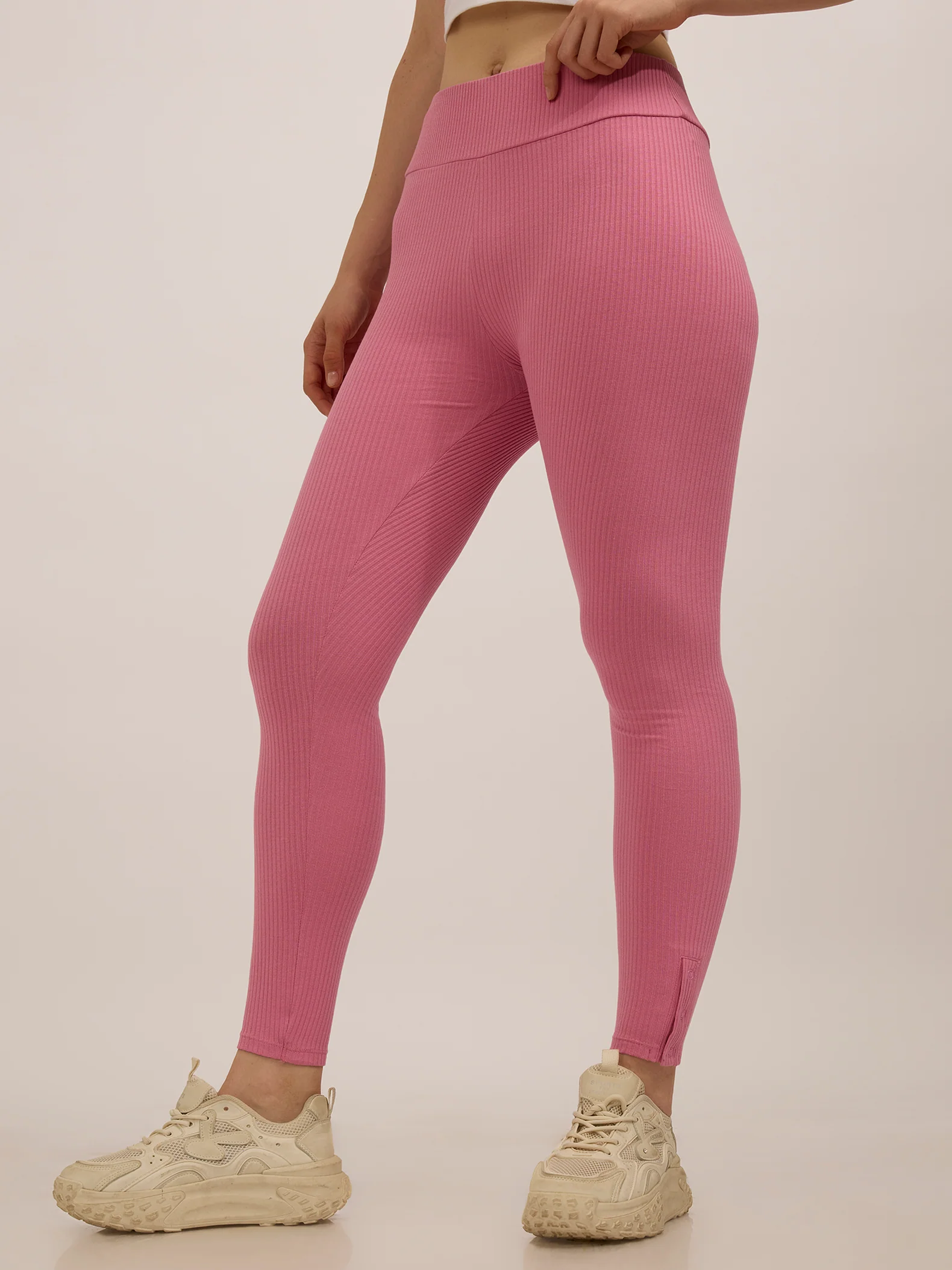 Mauve Ribbed Basic Solid Leggings - Image 4