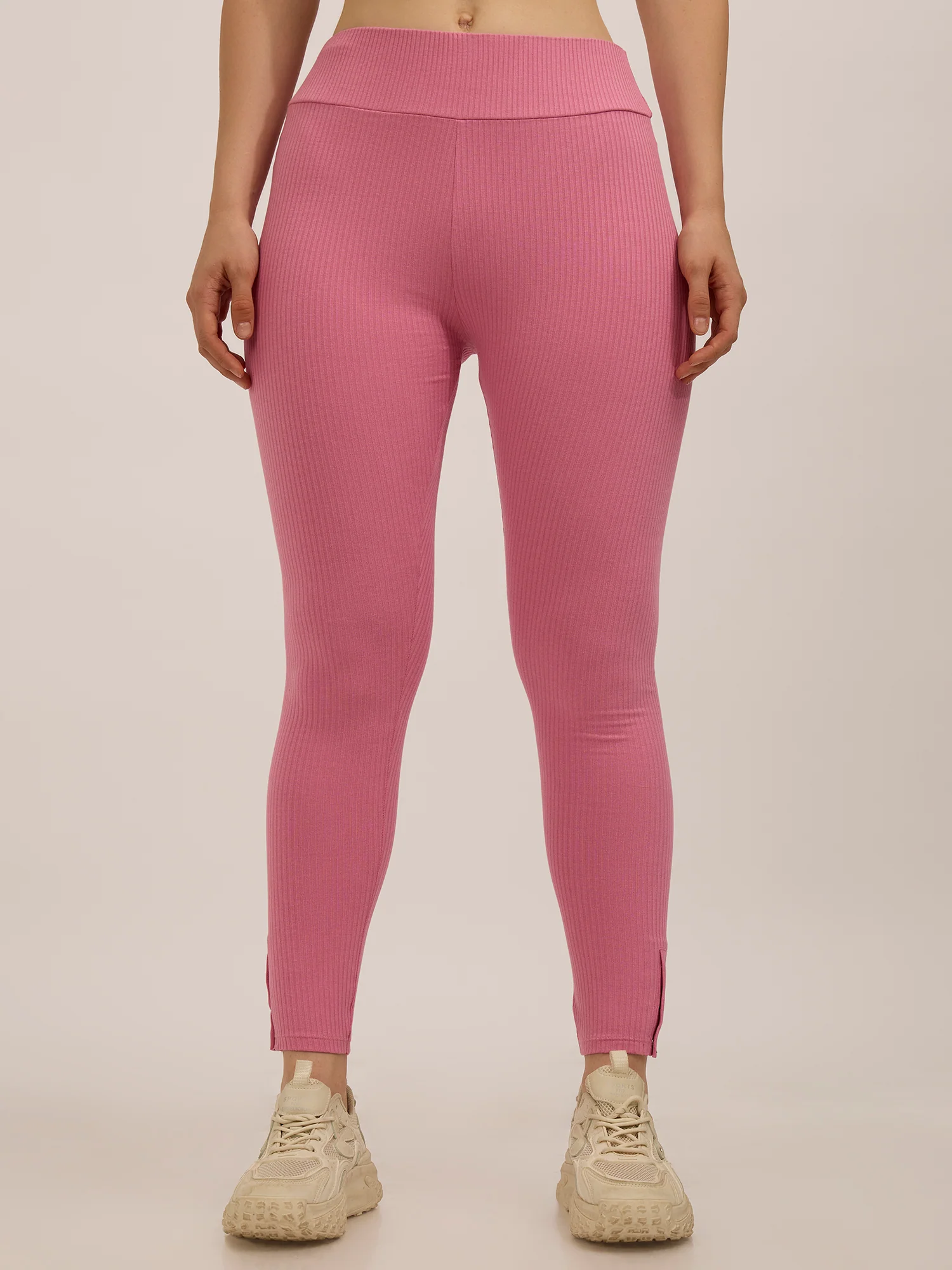 Mauve Ribbed Basic Solid Leggings - Image 6