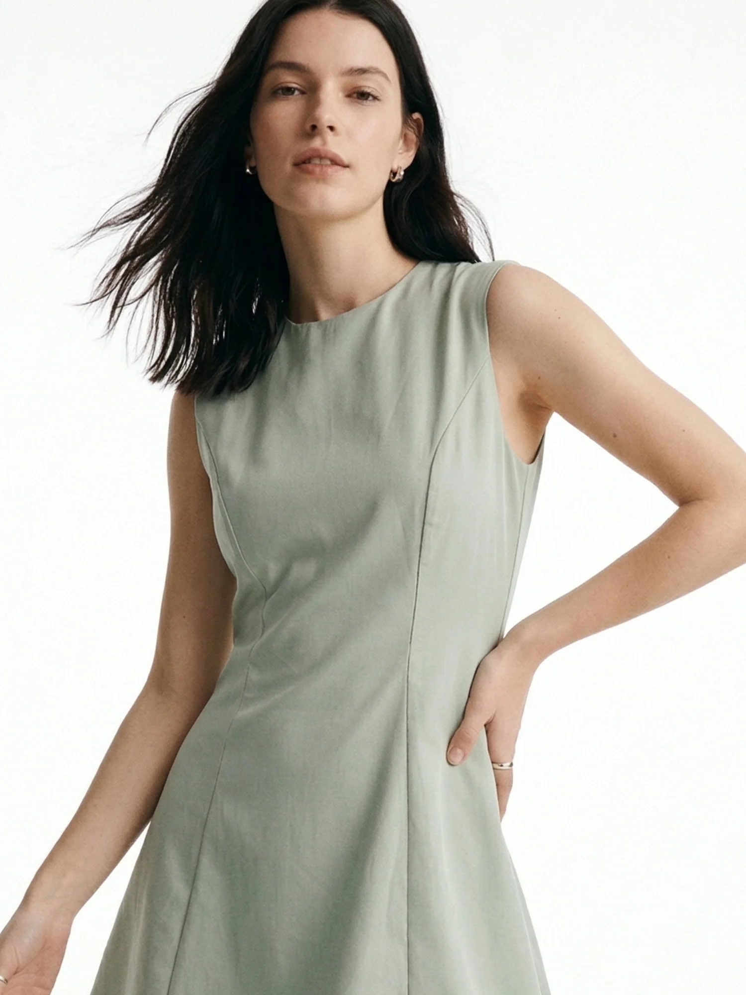 Mint Structured Mini Dress With Contrast Ruffle Hem - Image 2