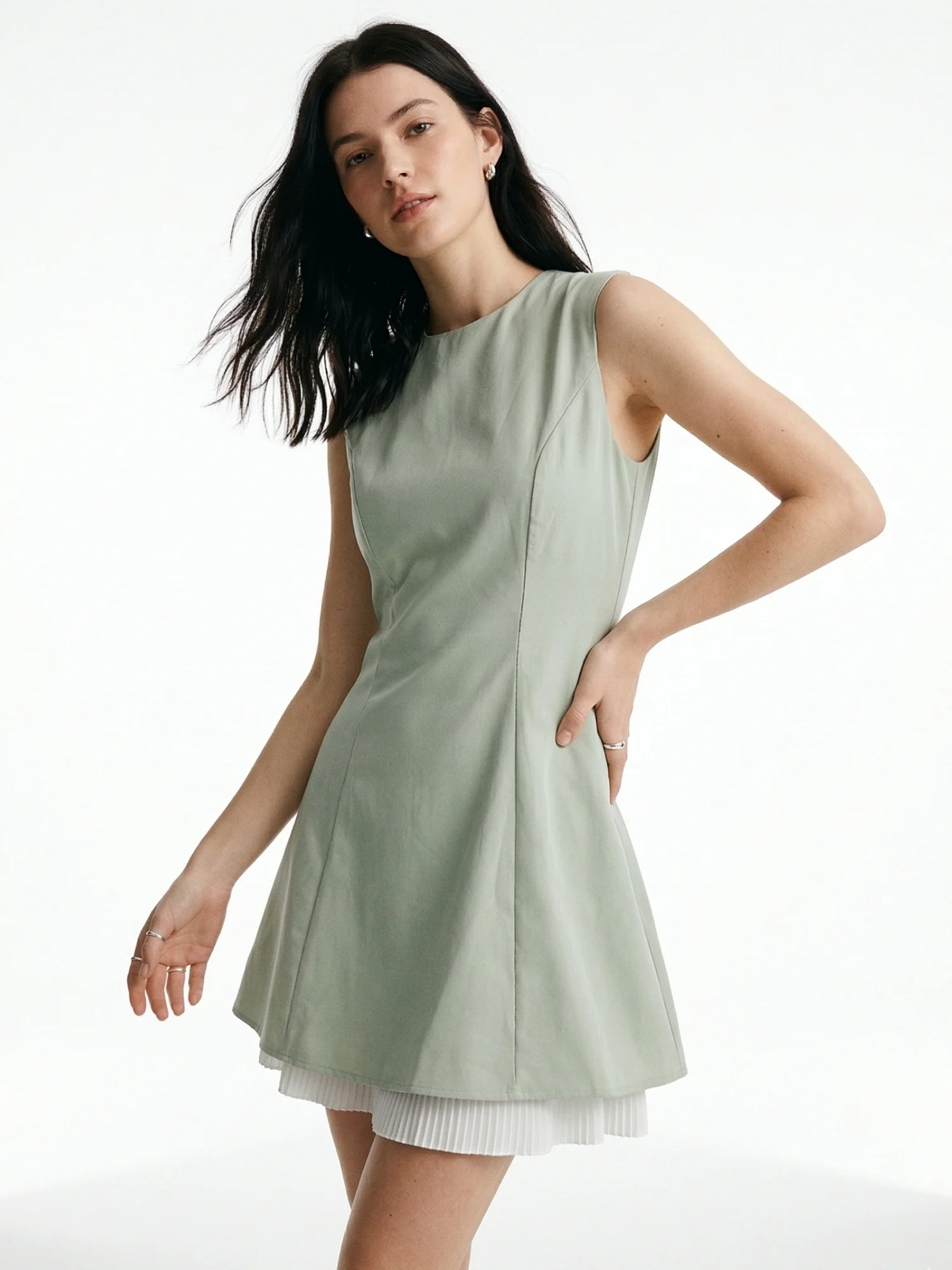 Mint Structured Mini Dress With Contrast Ruffle Hem - Image 3