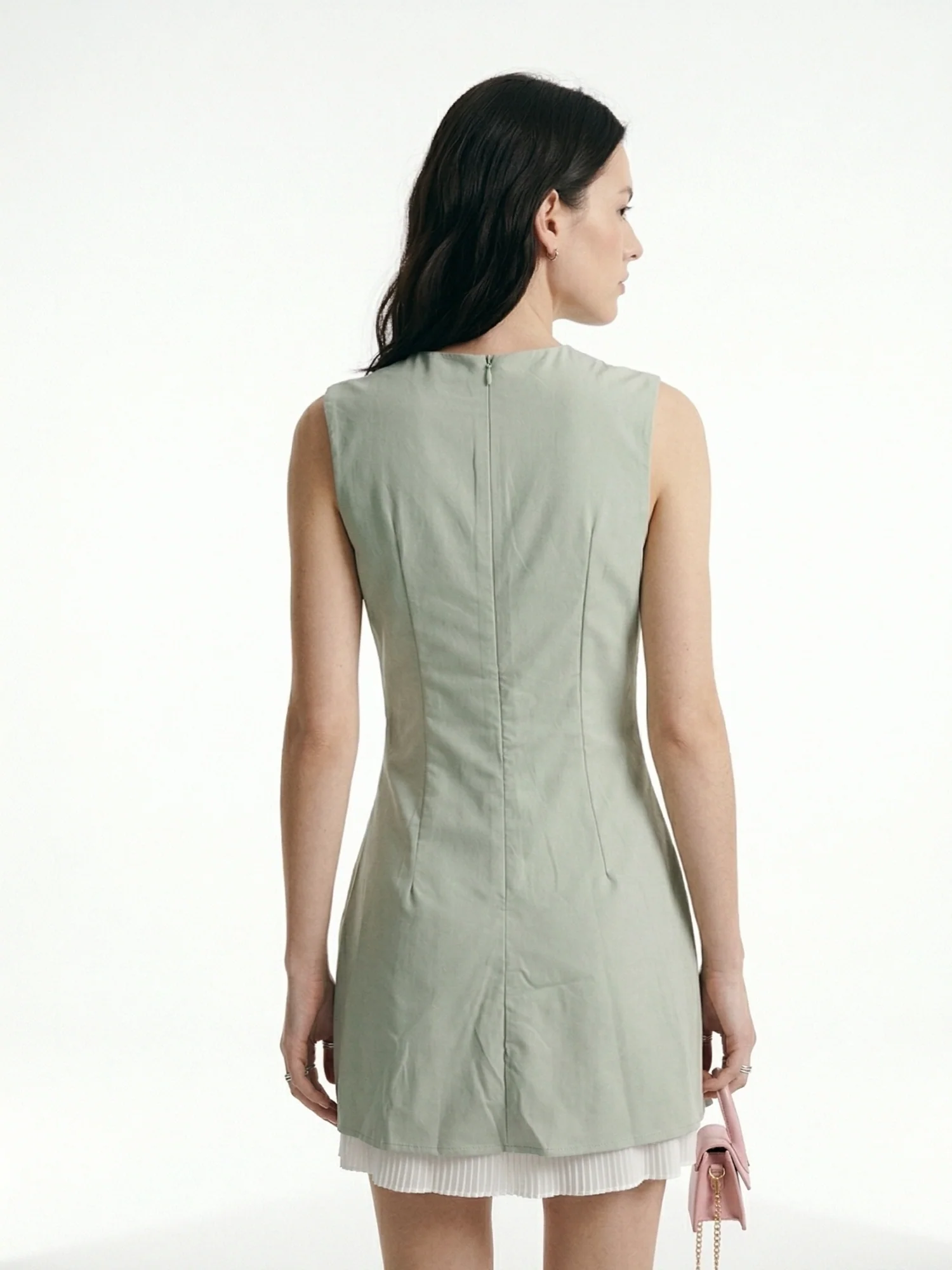 Mint Structured Mini Dress With Contrast Ruffle Hem - Image 4