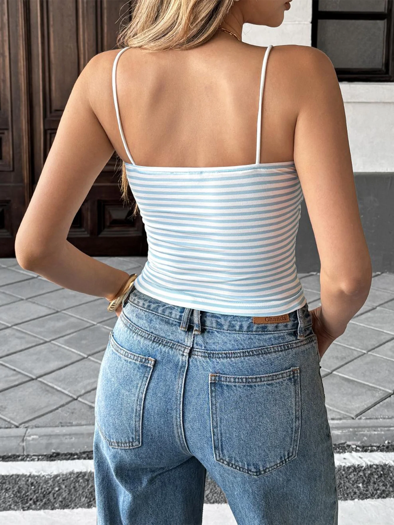Blue Strappy Striped Camisole - Image 2