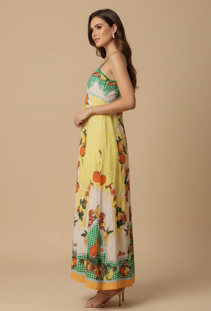 Multi Abstract Print Spaghetti Strap Flared Dress - Image 2