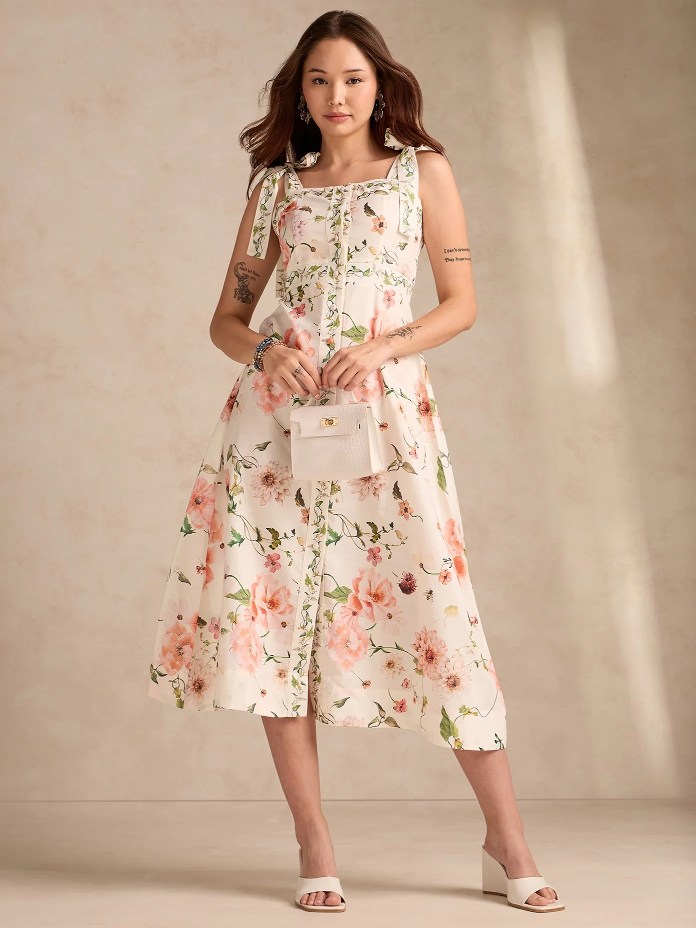 Multi Aline Printed Poly Slub Dress