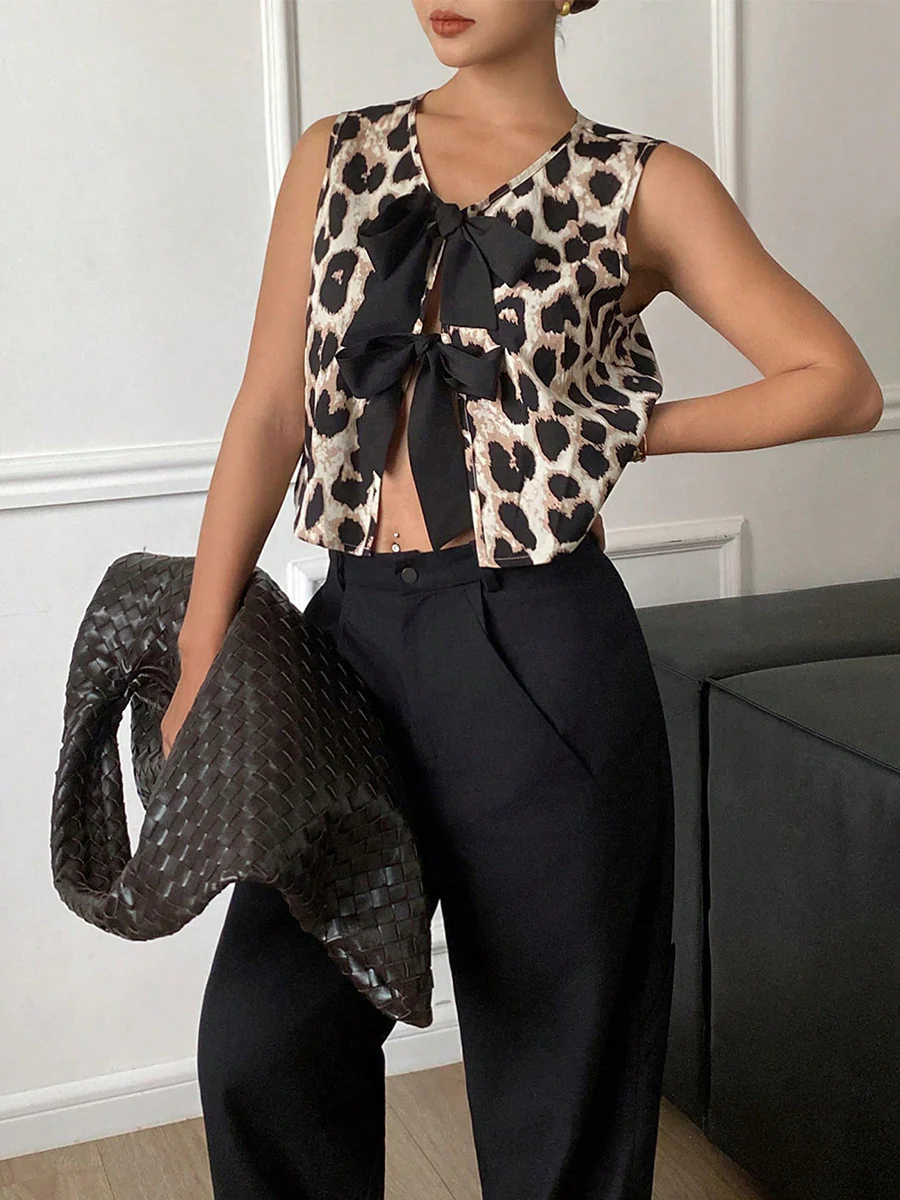 Multi Animal Printed Vest Top With Bows