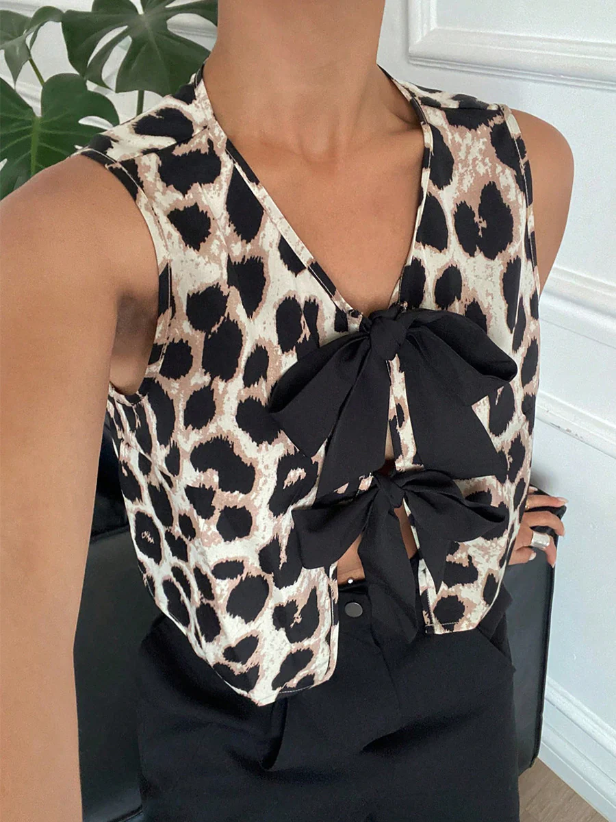 Multi Animal Printed Vest Top With Bows - Image 2