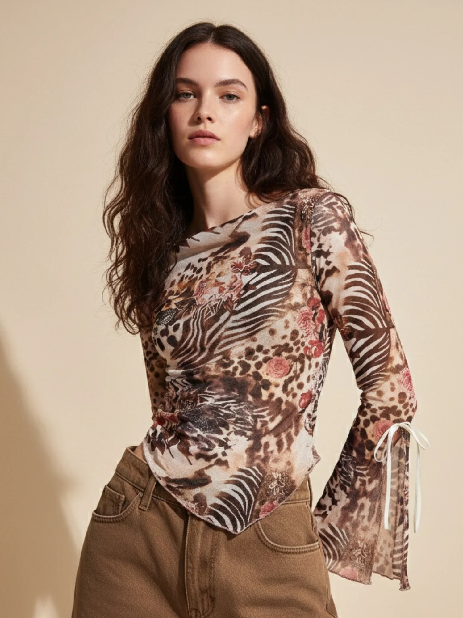 Multi Boat Neck Printed Mesh Top - Image 3