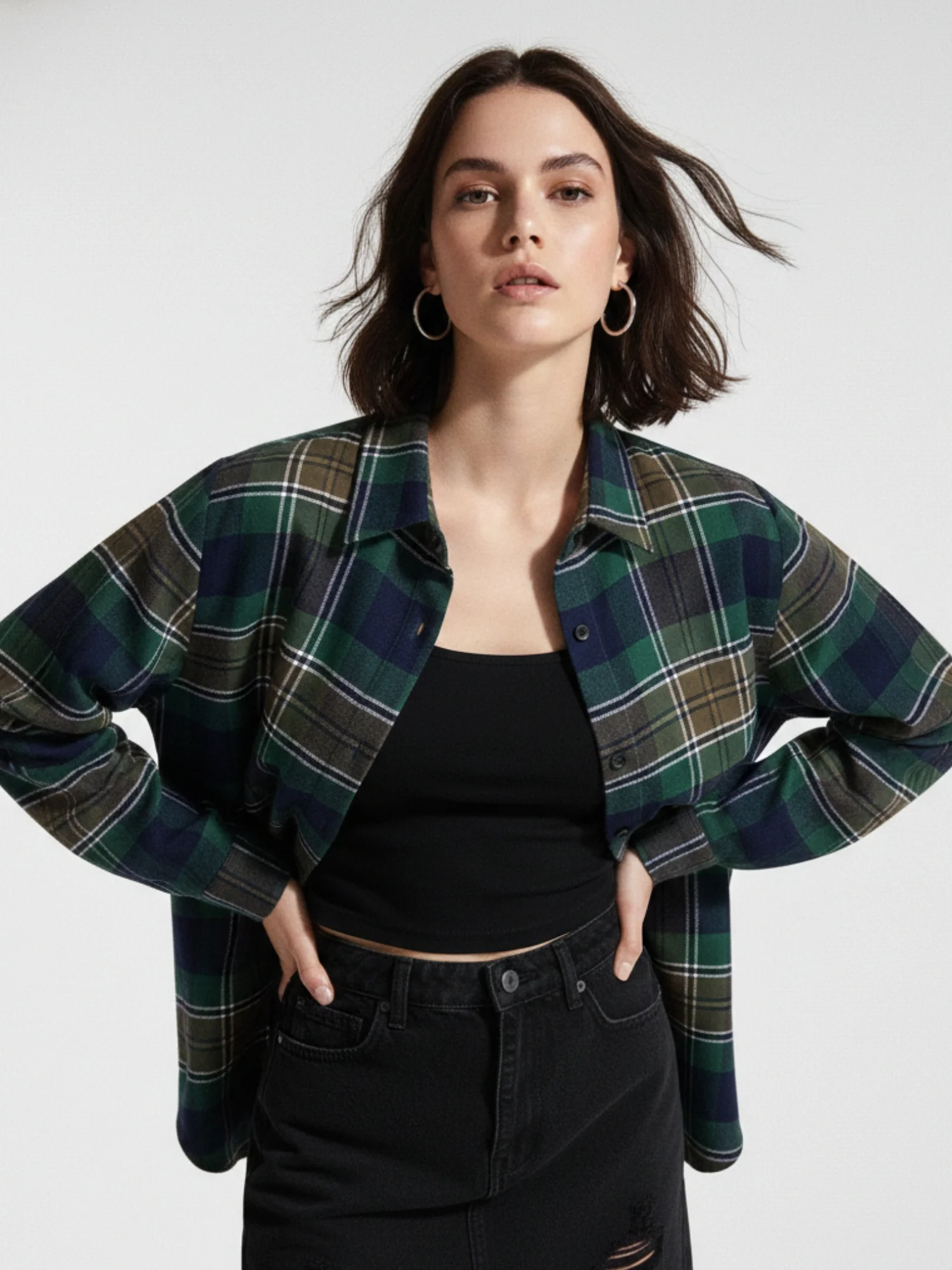 Multi Cheeckered Flanel Long Line Shirt - Image 2
