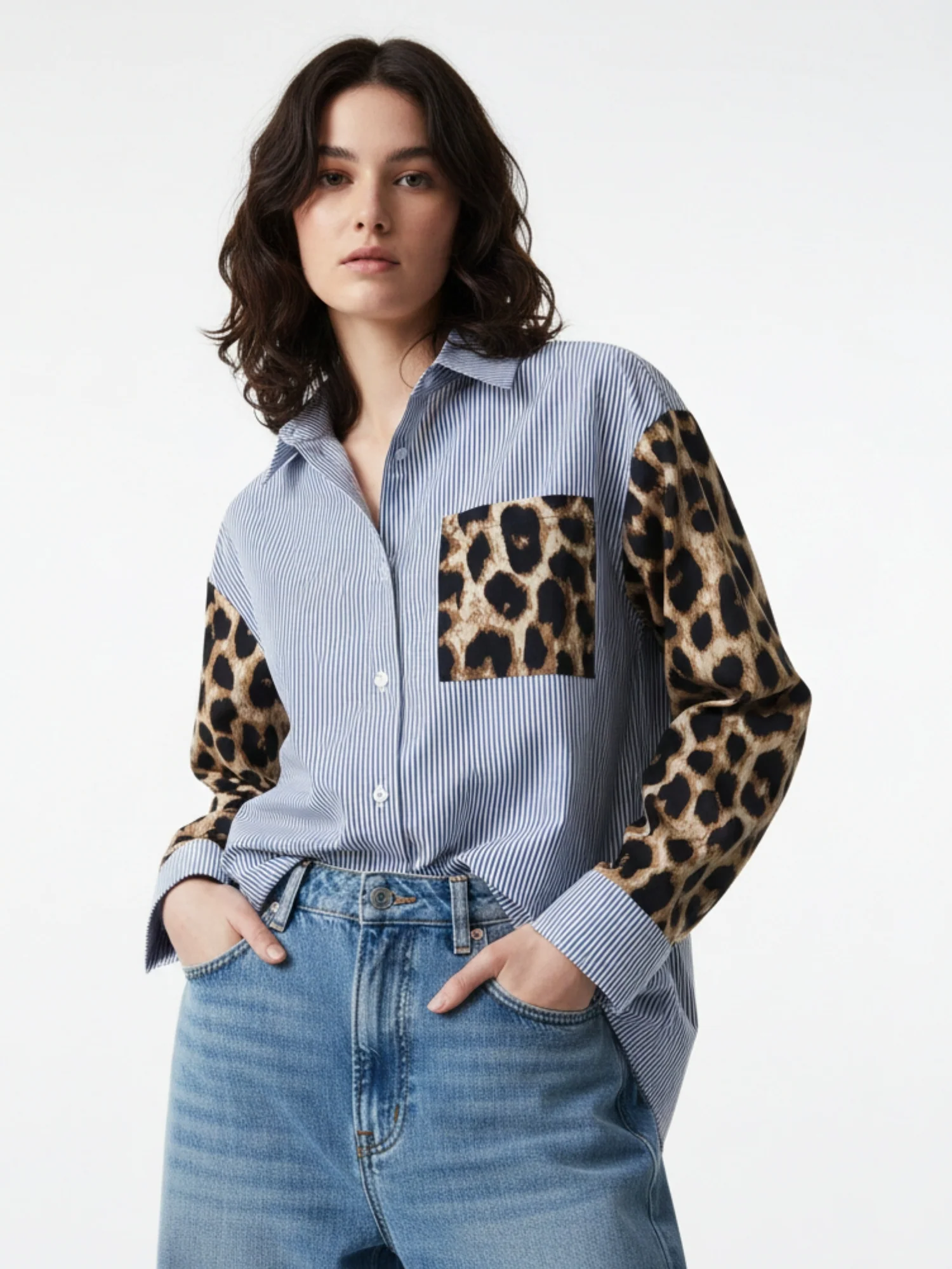Multi Contrast Animal Printed Sleeves Shirt - Image 2