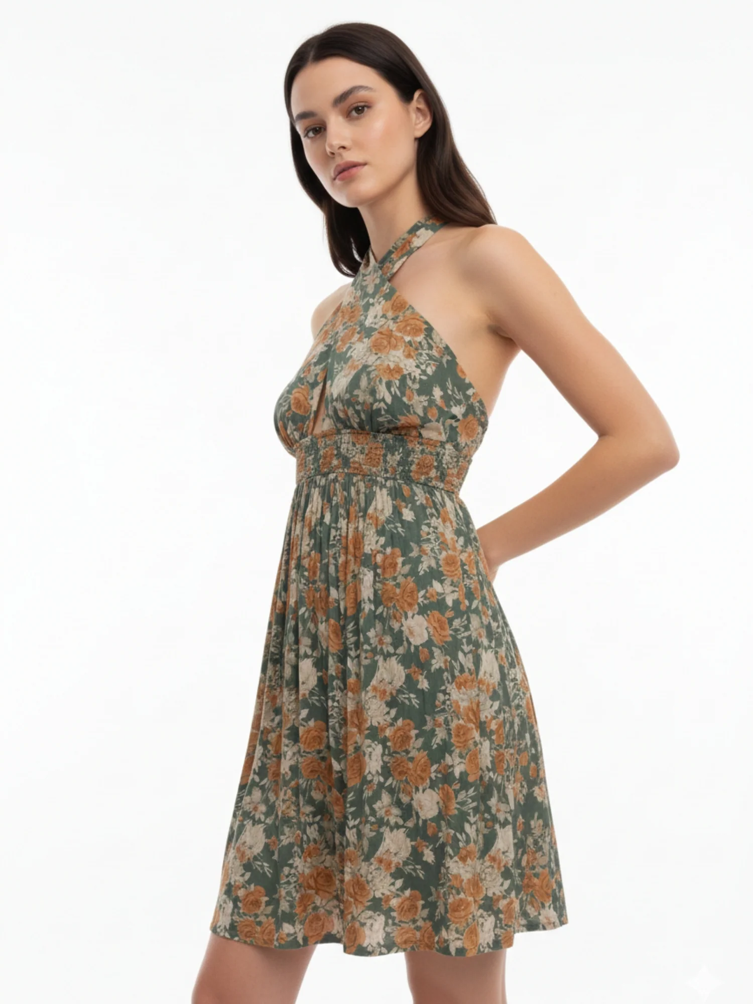 Multi Cross Halter Neck Printed Dress - Image 3
