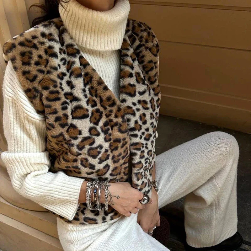 Multi Faux Fur Animal Printed Vest - Image 3