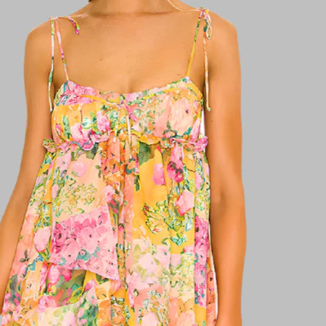Multi Floral Print Slip Mini Dress With Ruffles - Image 2