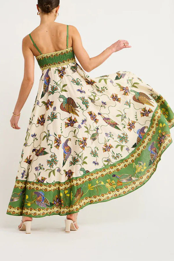 Multi Floral Print Spaghetti Strap Flared Dress - Image 3