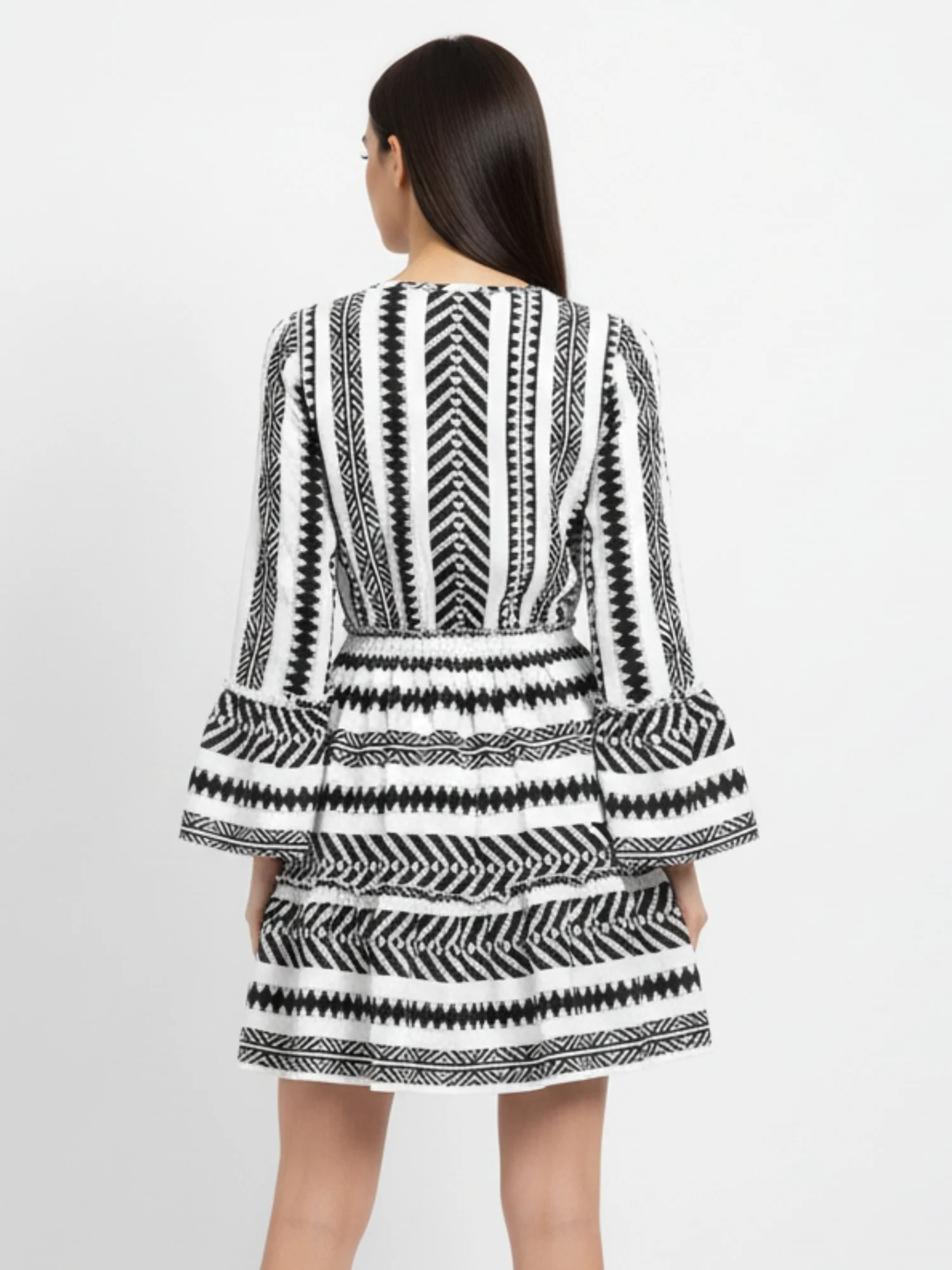 Multi Geometric Printed V Neck Dress - Image 2