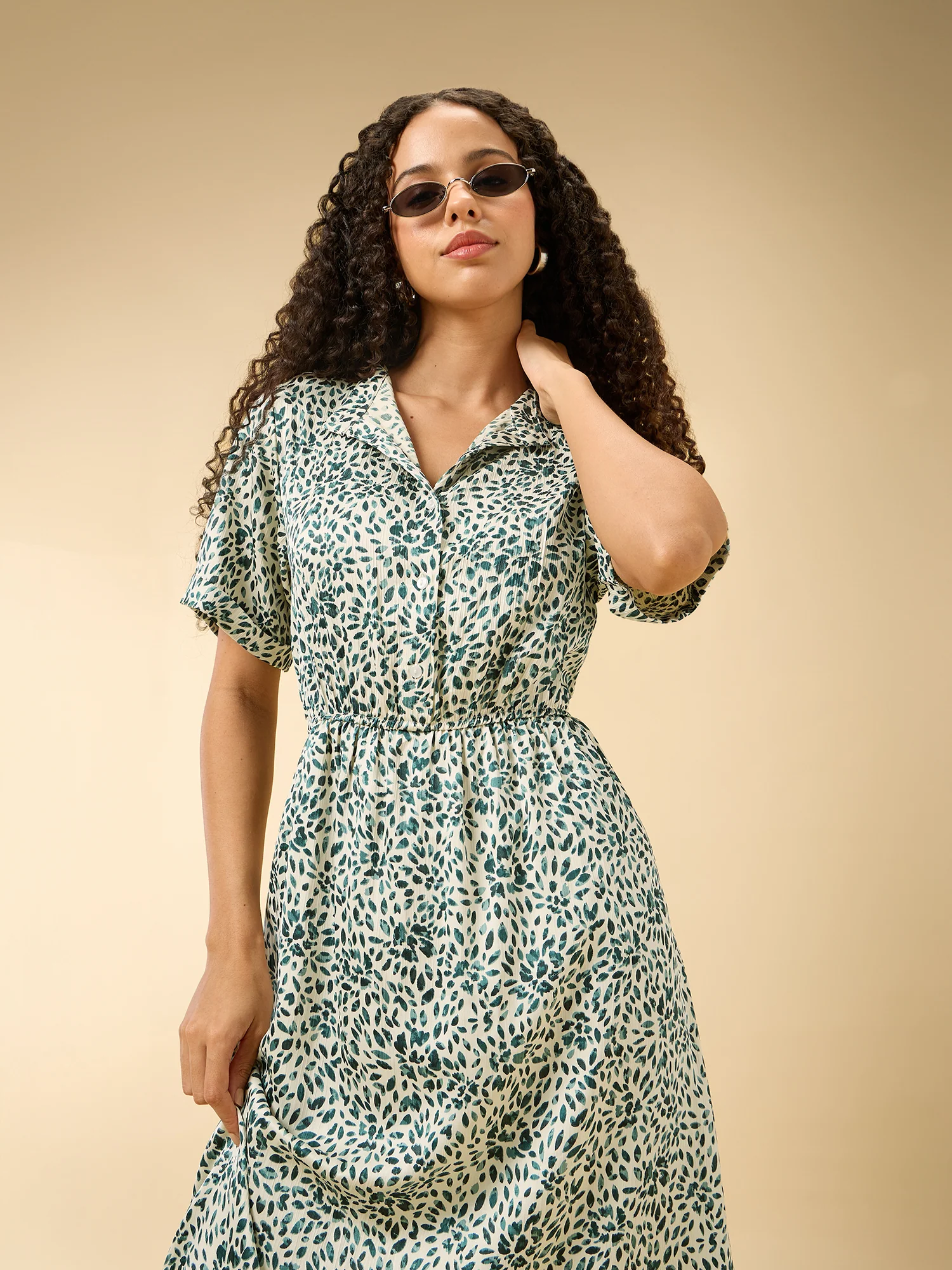 Multi Half Sleeved Buttondown Dress - Image 2