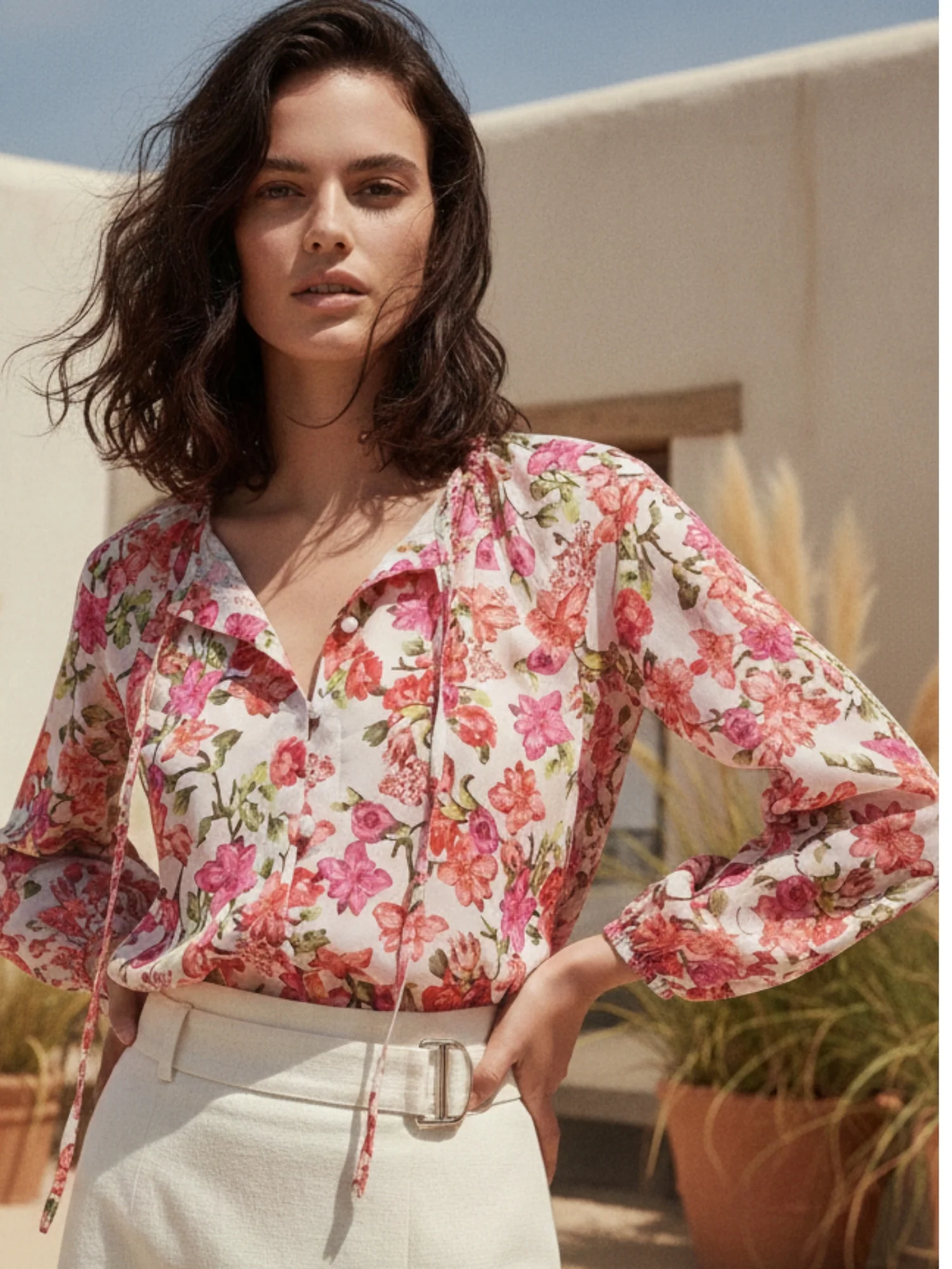 Multi High Neck Printed Tie Up Top - Image 3