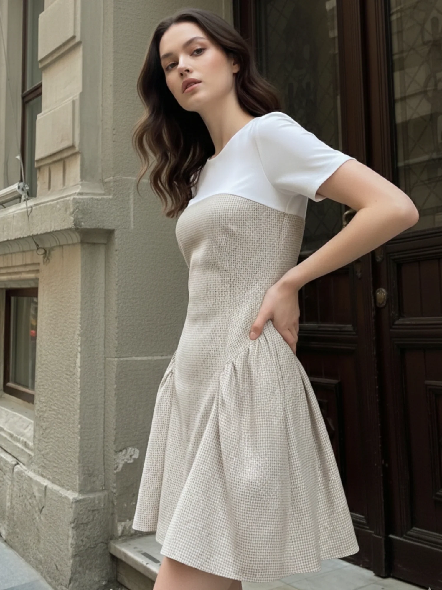 Multi Mini check dress with flared skirt