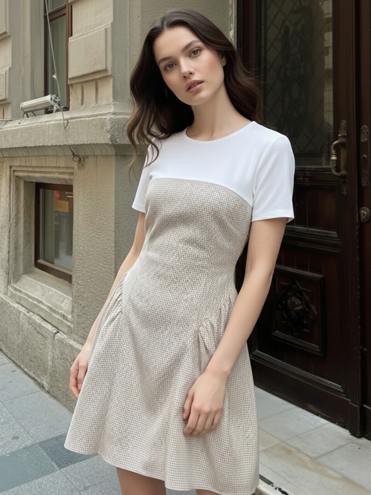 Multi Mini check dress with flared skirt - Image 2