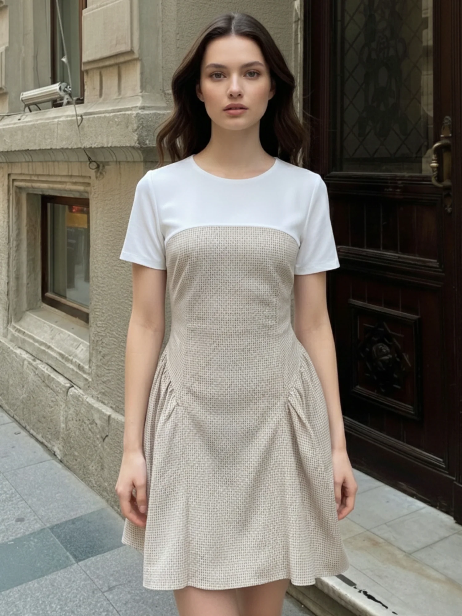 Multi Mini check dress with flared skirt - Image 4
