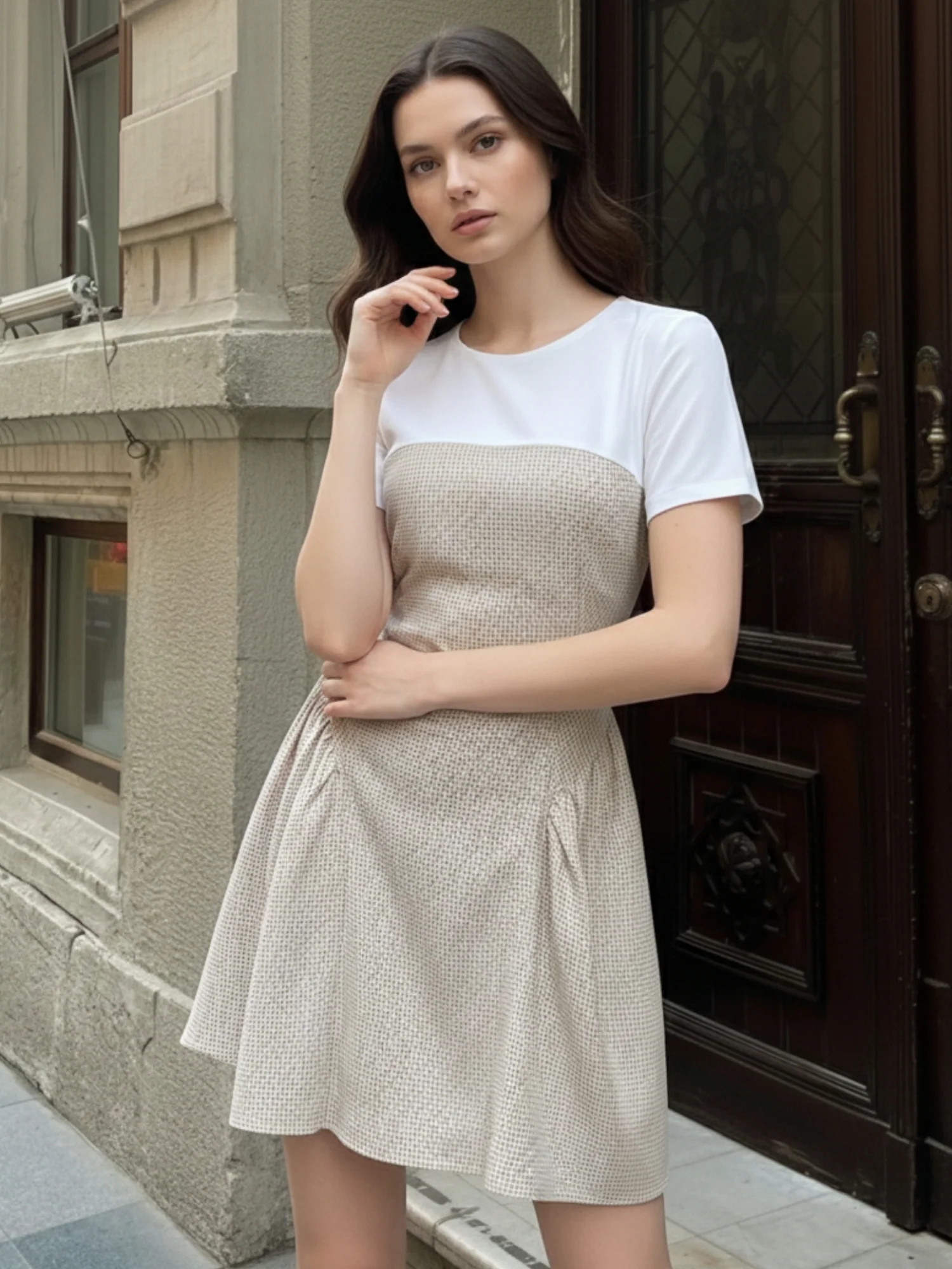 Multi Mini check dress with flared skirt - Image 5