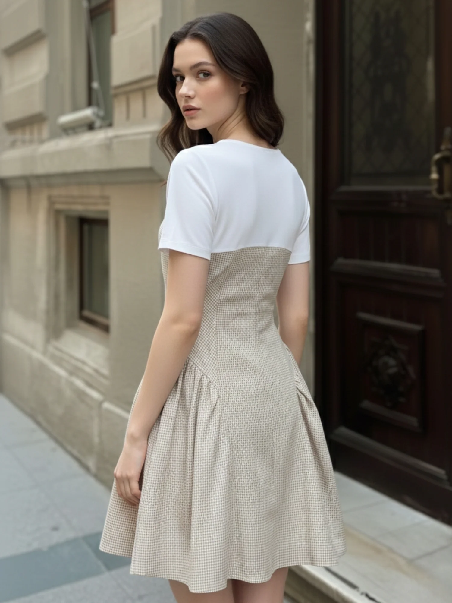 Multi Mini check dress with flared skirt - Image 8