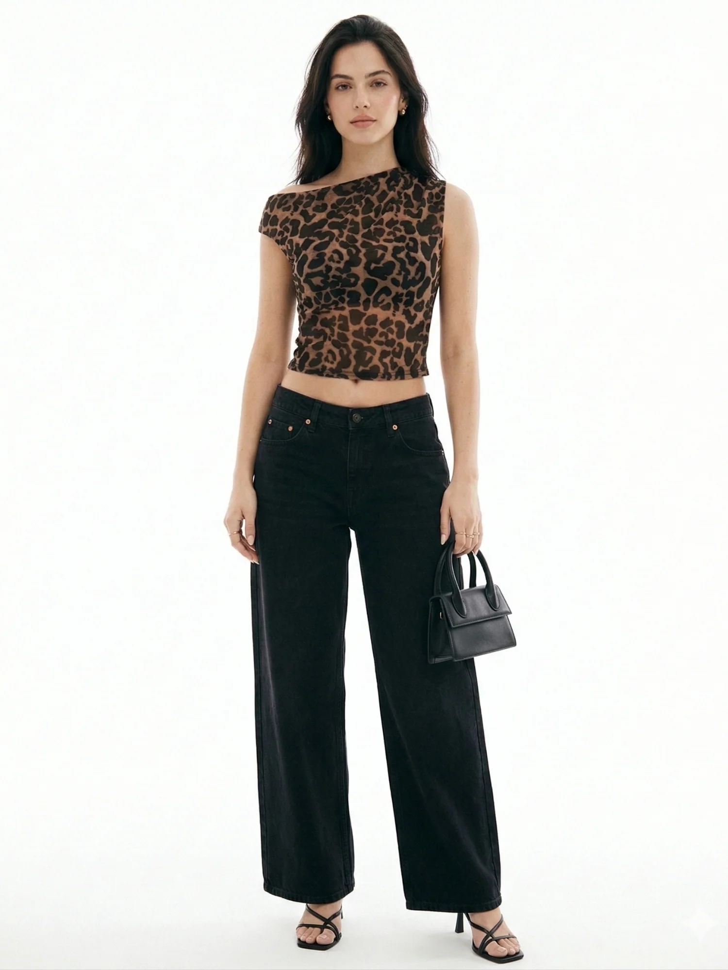 Multi One Shoulder Twisted Strap Animal Printed Top - Image 4
