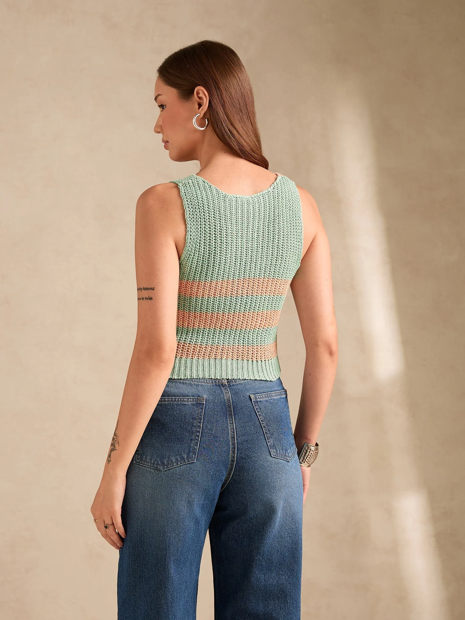 Multi Plunge V Neck Flat Knit Tank - Image 5