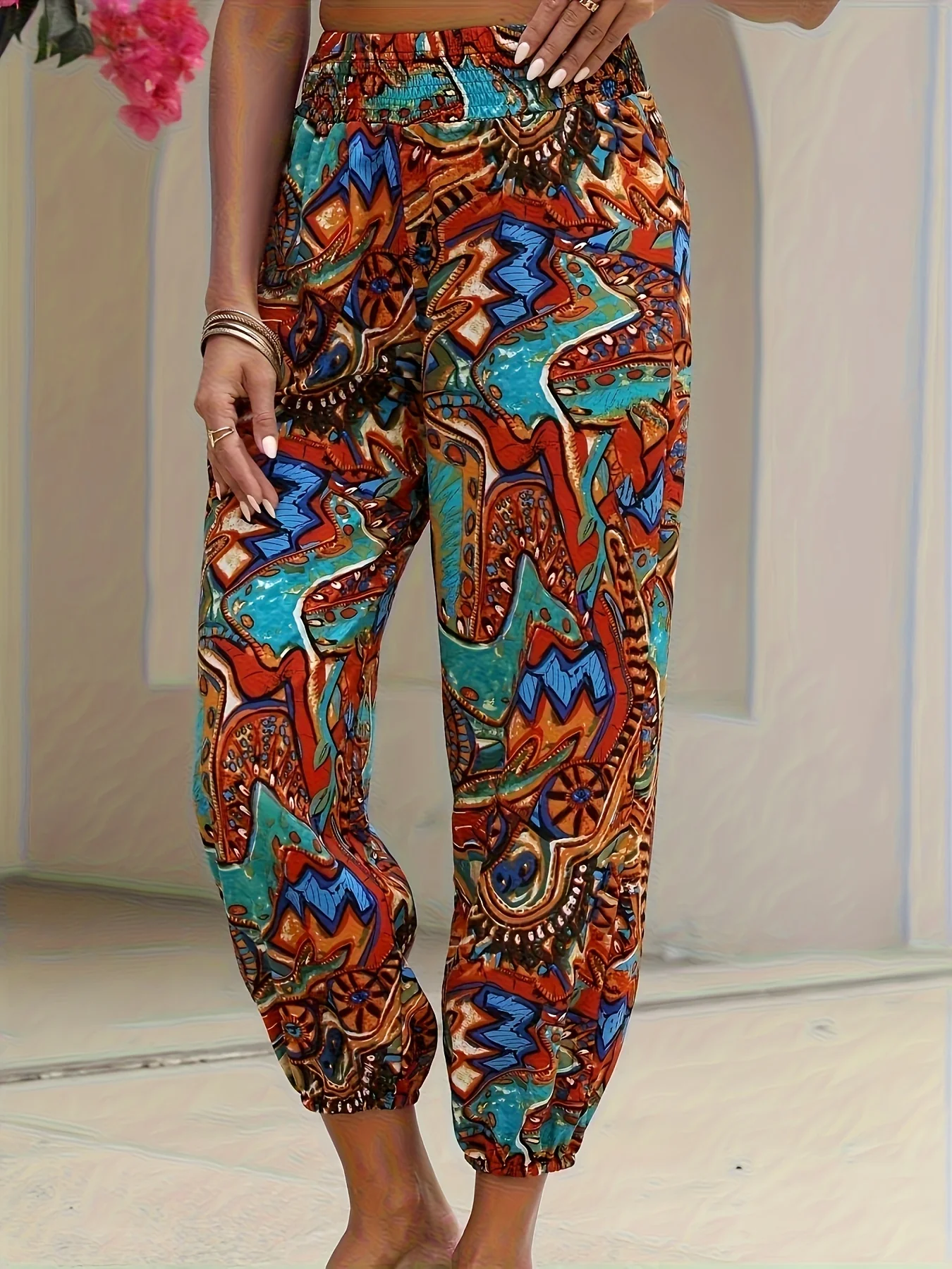 Multi Printed Elastic Trouser