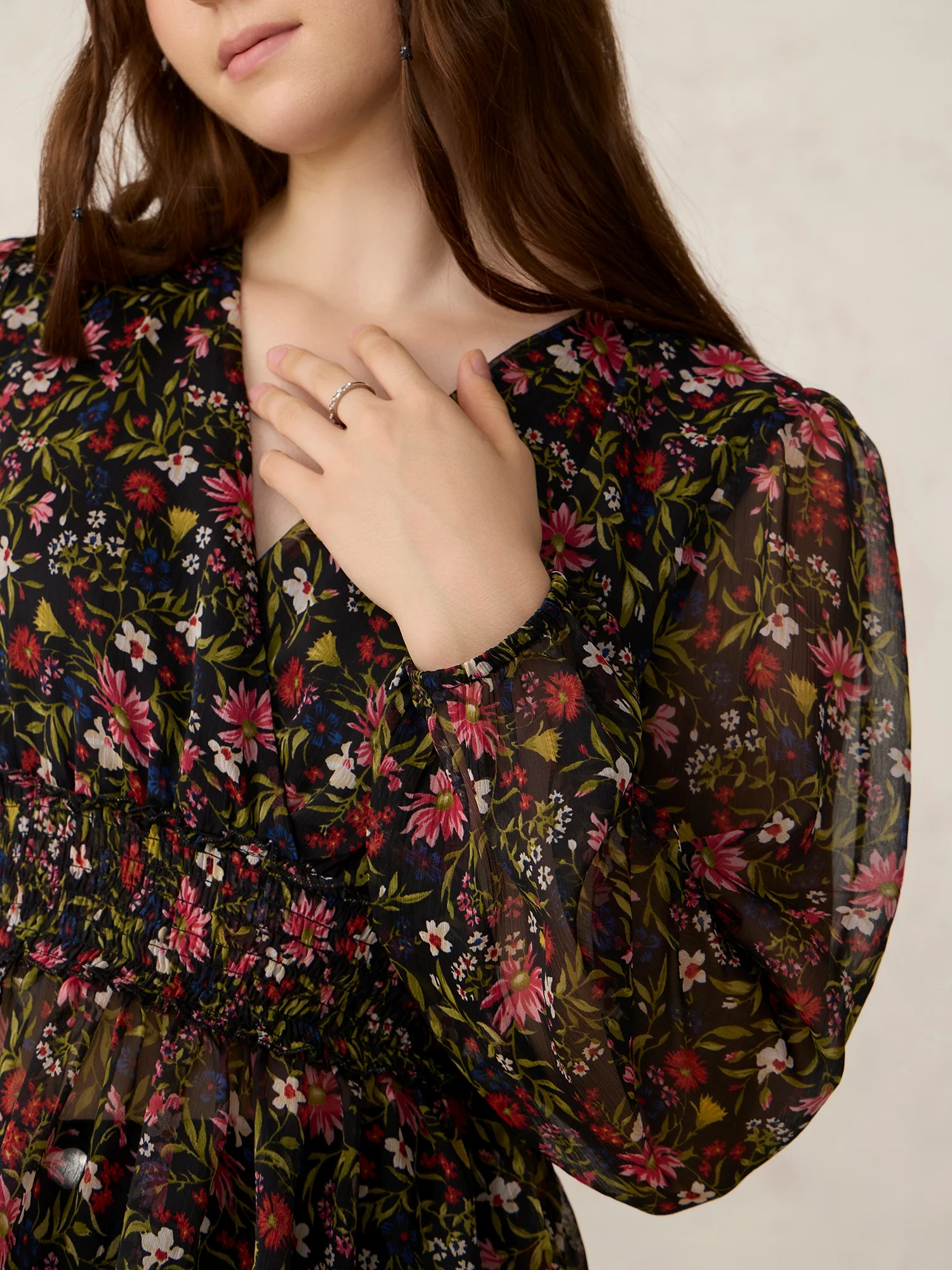 Black Printed Peplum Top - Image 4