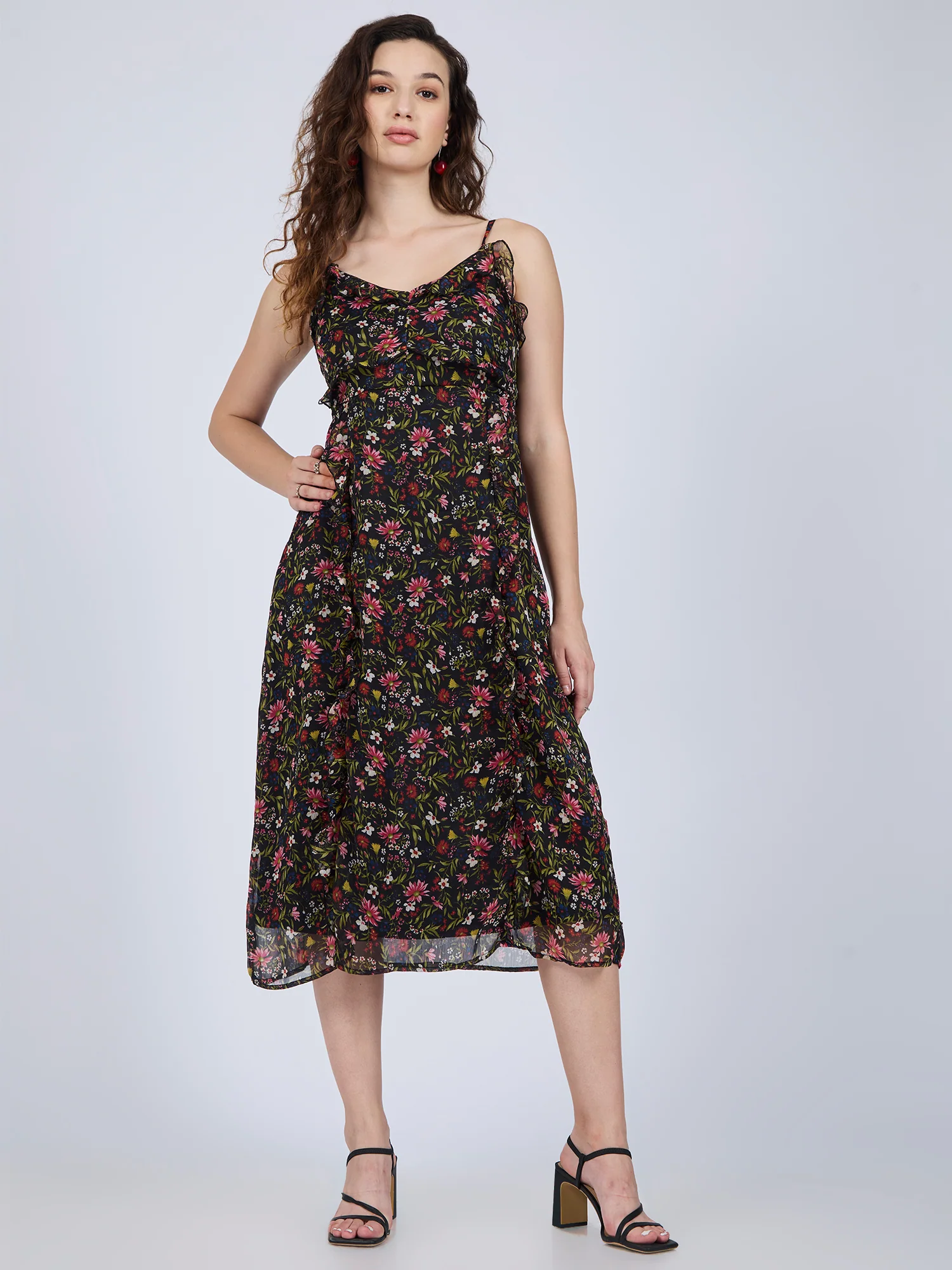 Multi Printed Ruffle Midi Dress - Image 3
