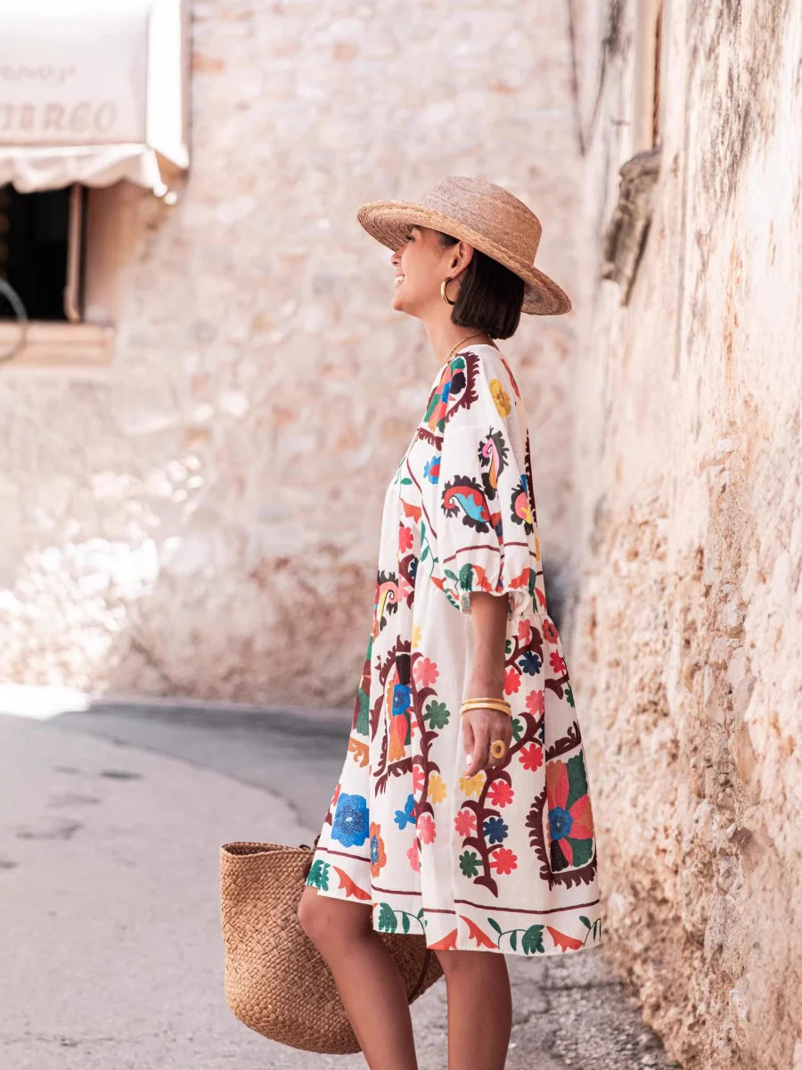 Multi Printed V-Neck Dress - Image 5