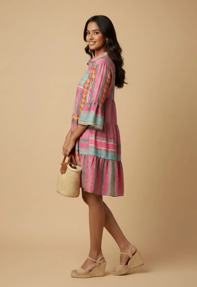 Multi Ruffle Sleeve Front Button Dress - Image 2