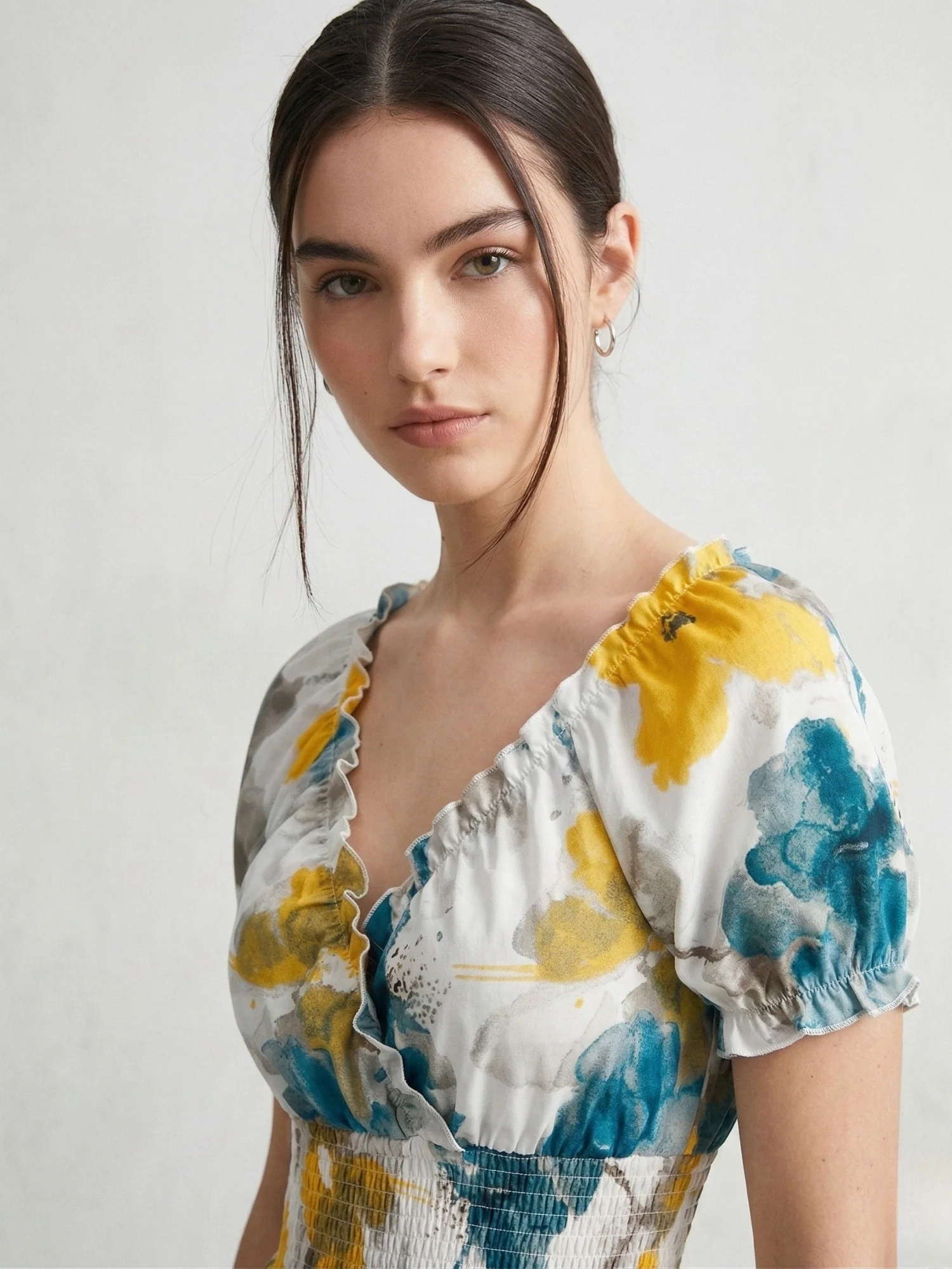 Multi Short Sleeve Waist Fitted Floral Dress - Image 3