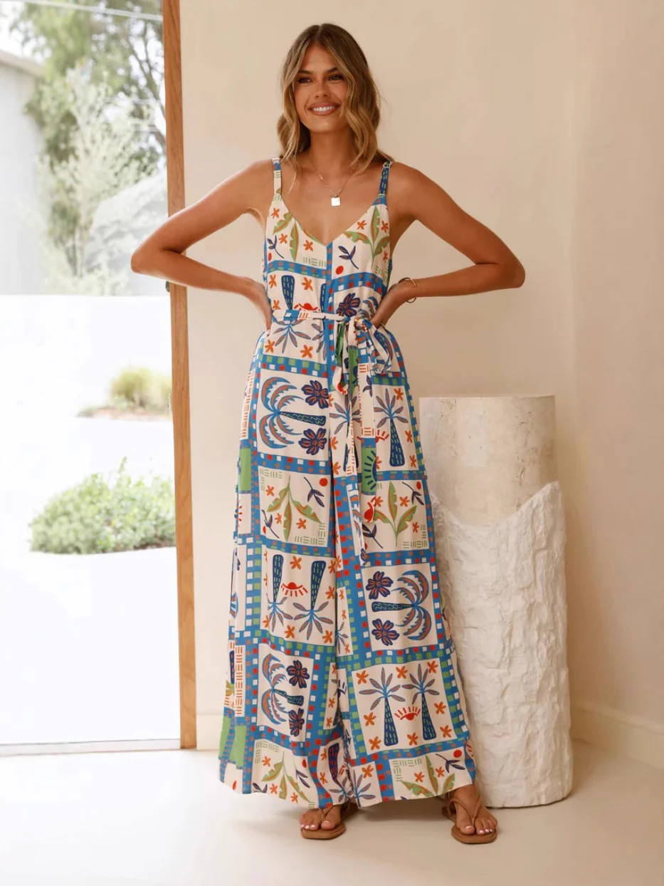 Multi Shoulder Strap Abstract Printed Jumpsuit - Image 4