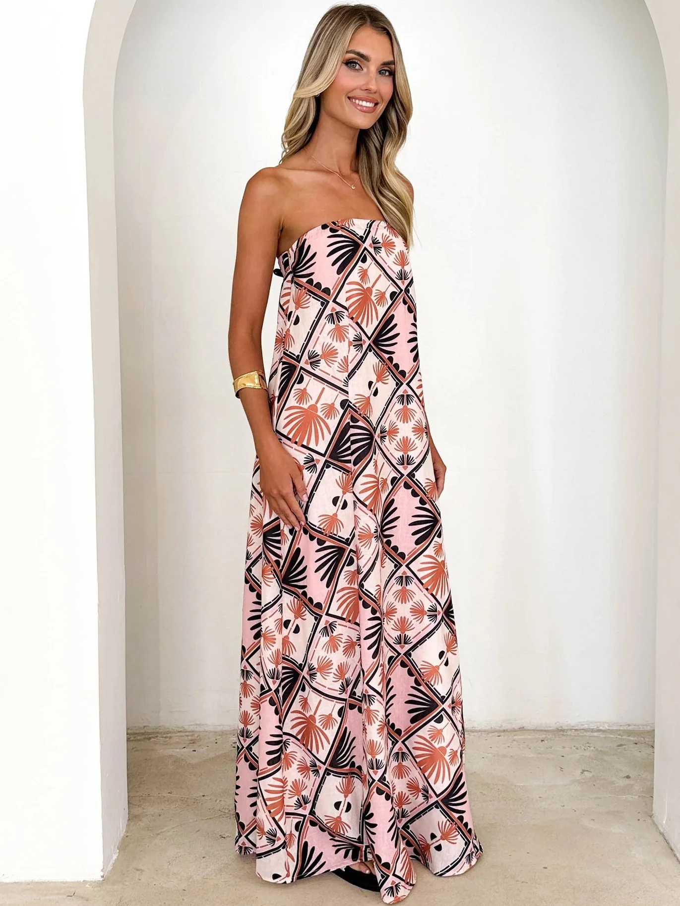 Multi Spaghetti Strap Floral Printed Dress - Image 3