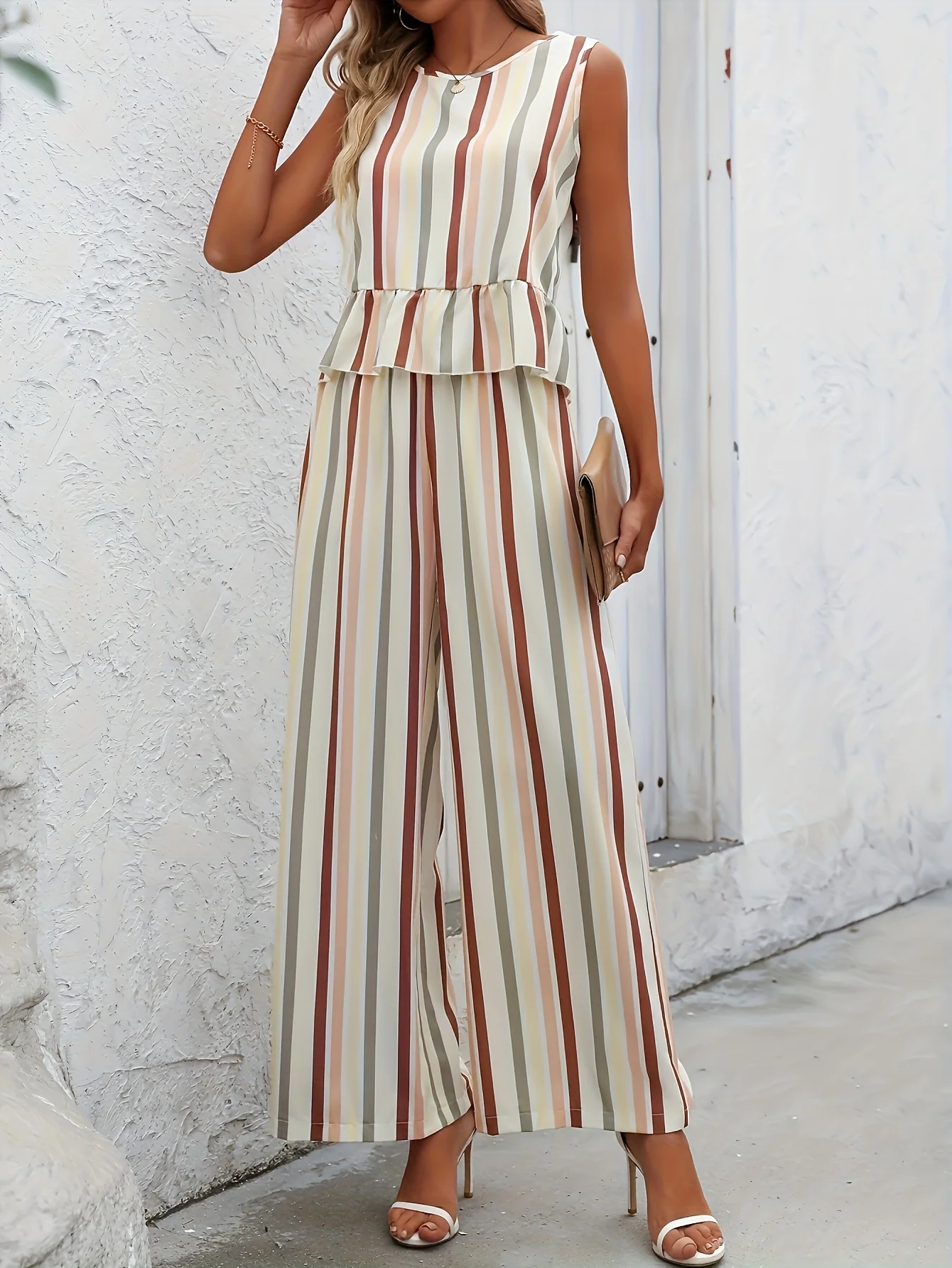 Multi Striped Relaxed Top And Pant Co-Ord Set