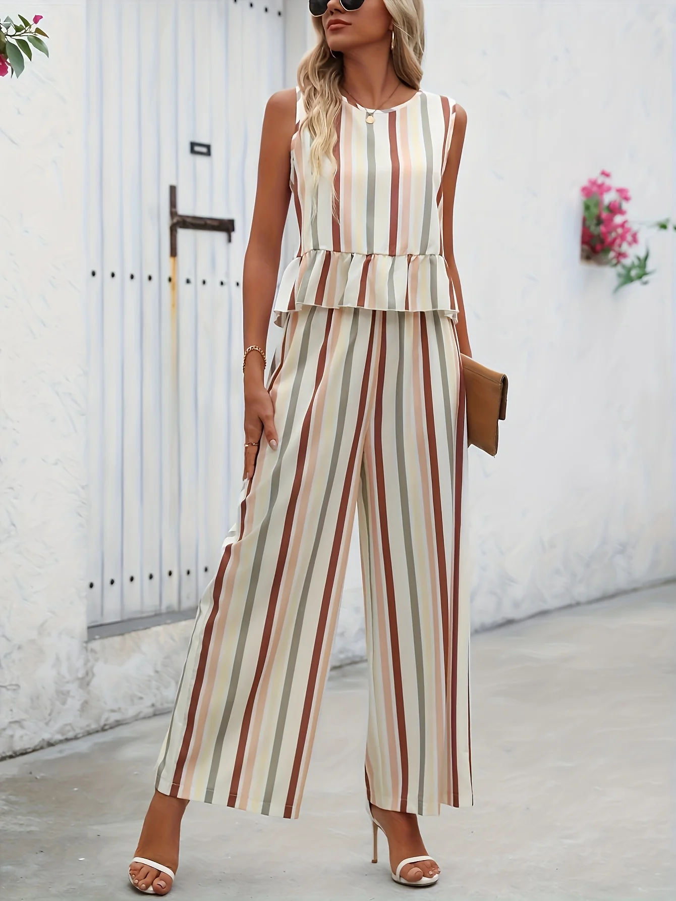Multi Striped Relaxed Top And Pant Co-Ord Set - Image 2
