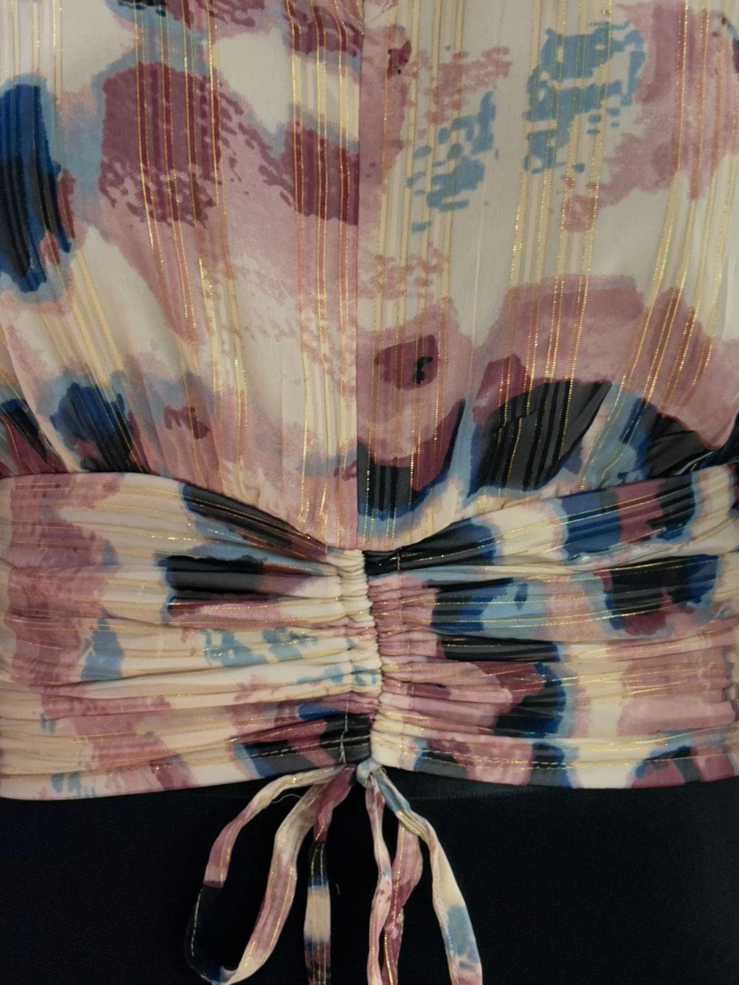 Multi V-Neck Top With Drawstring Detail - Image 5