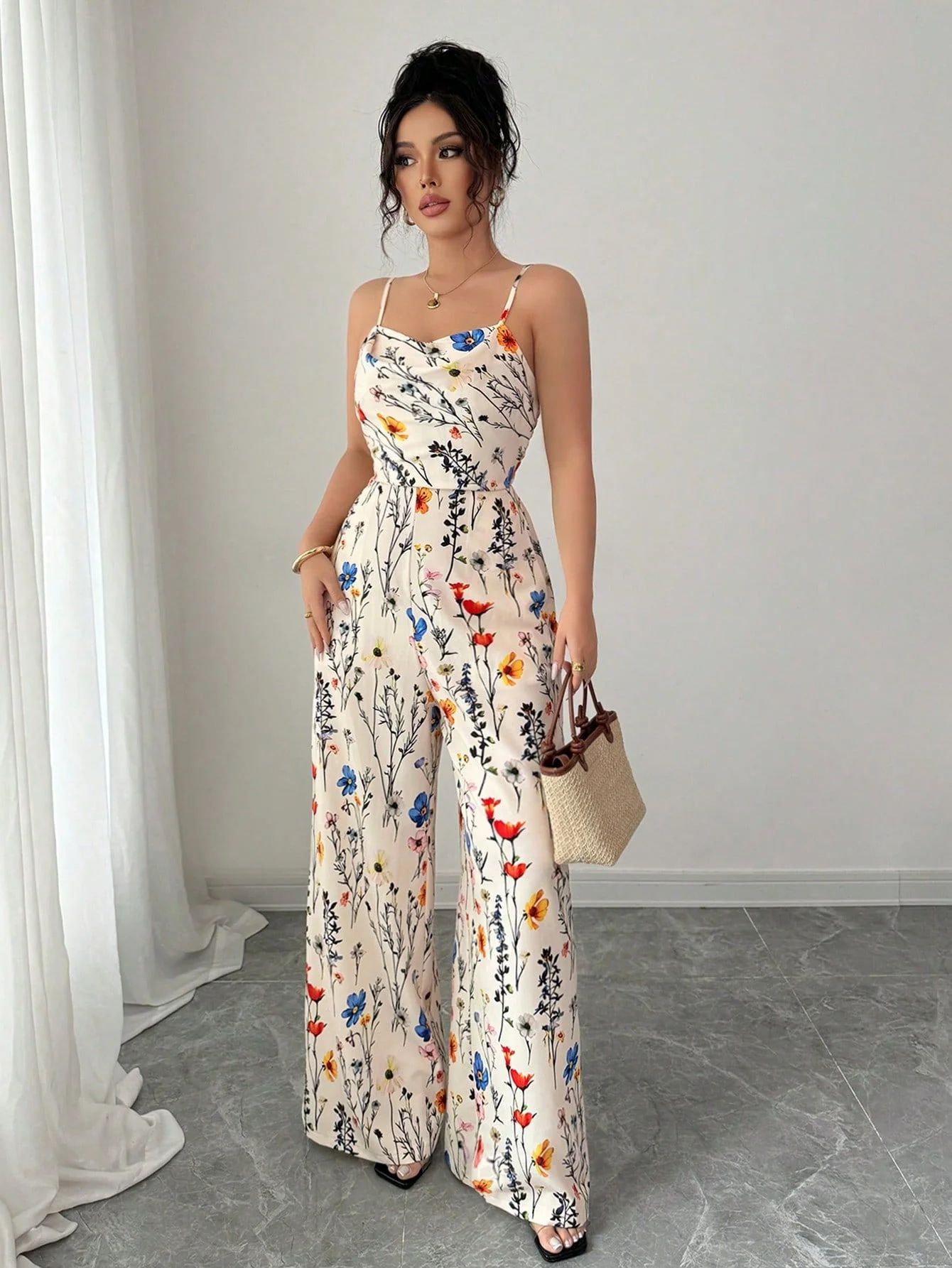 Multicolor Shoulder strap printed Jumpsuit - Image 2