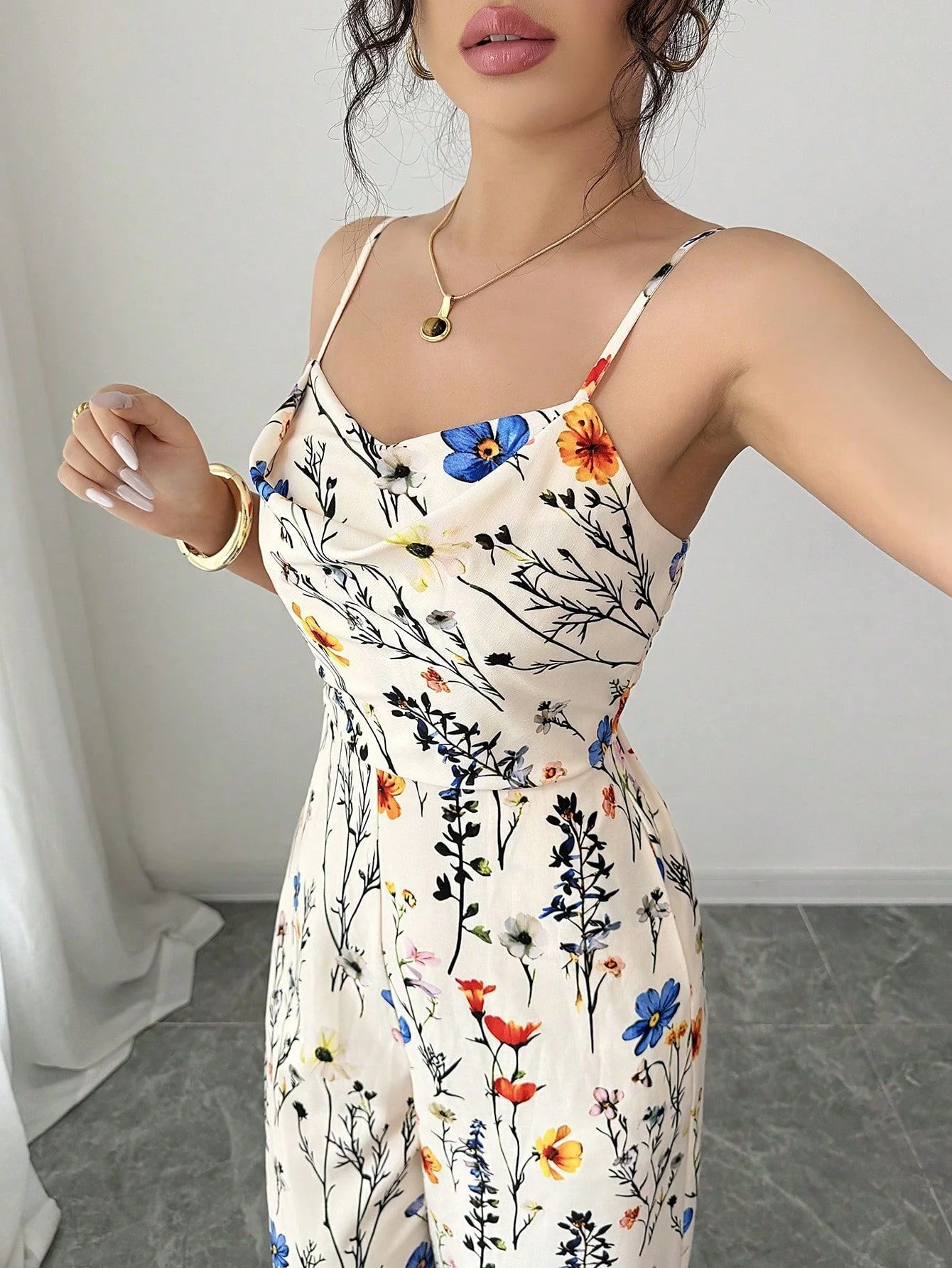 Multicolor Shoulder strap printed Jumpsuit - Image 6