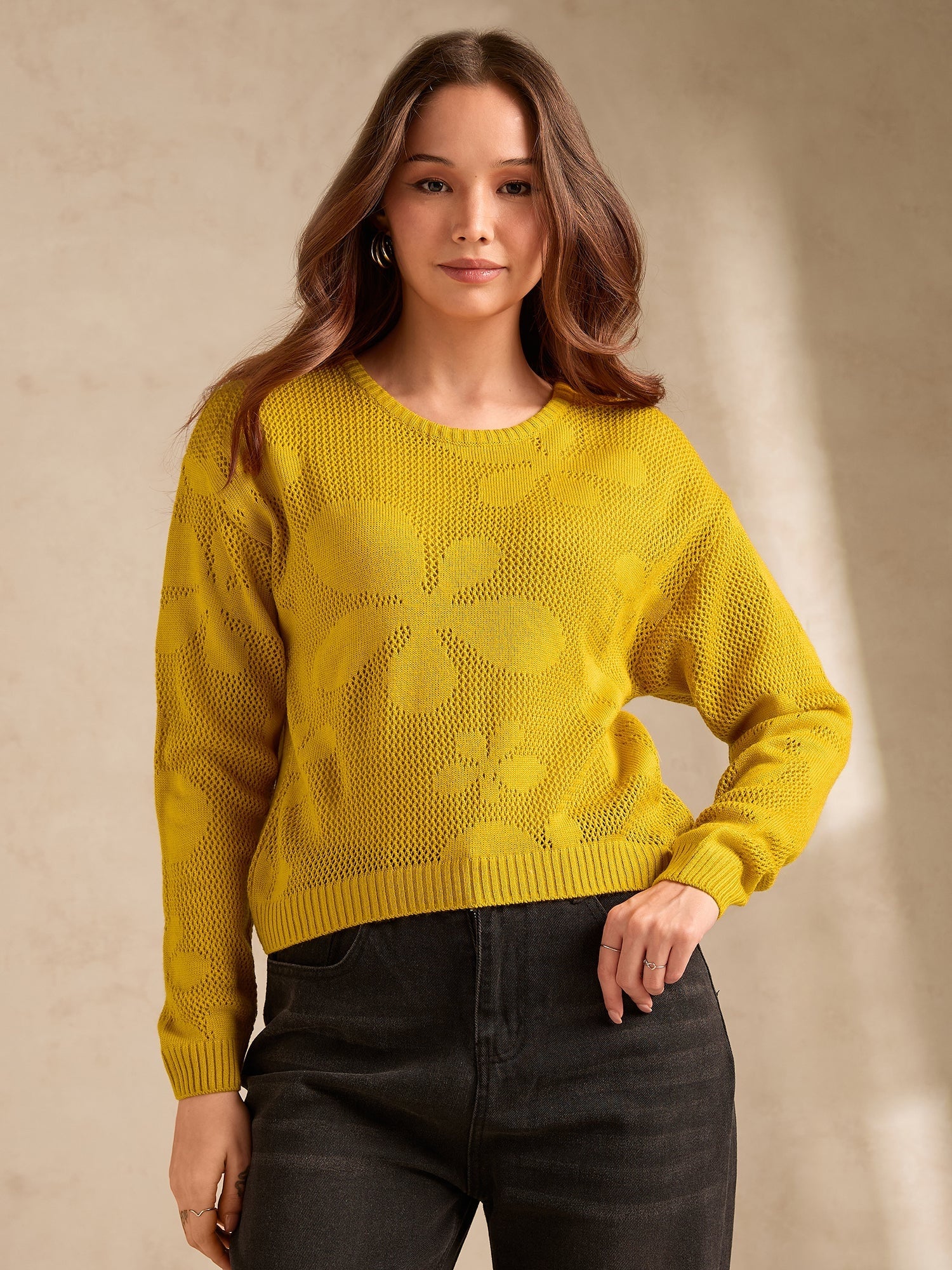 Mustard Bold Floral Print Sweater - Image 3
