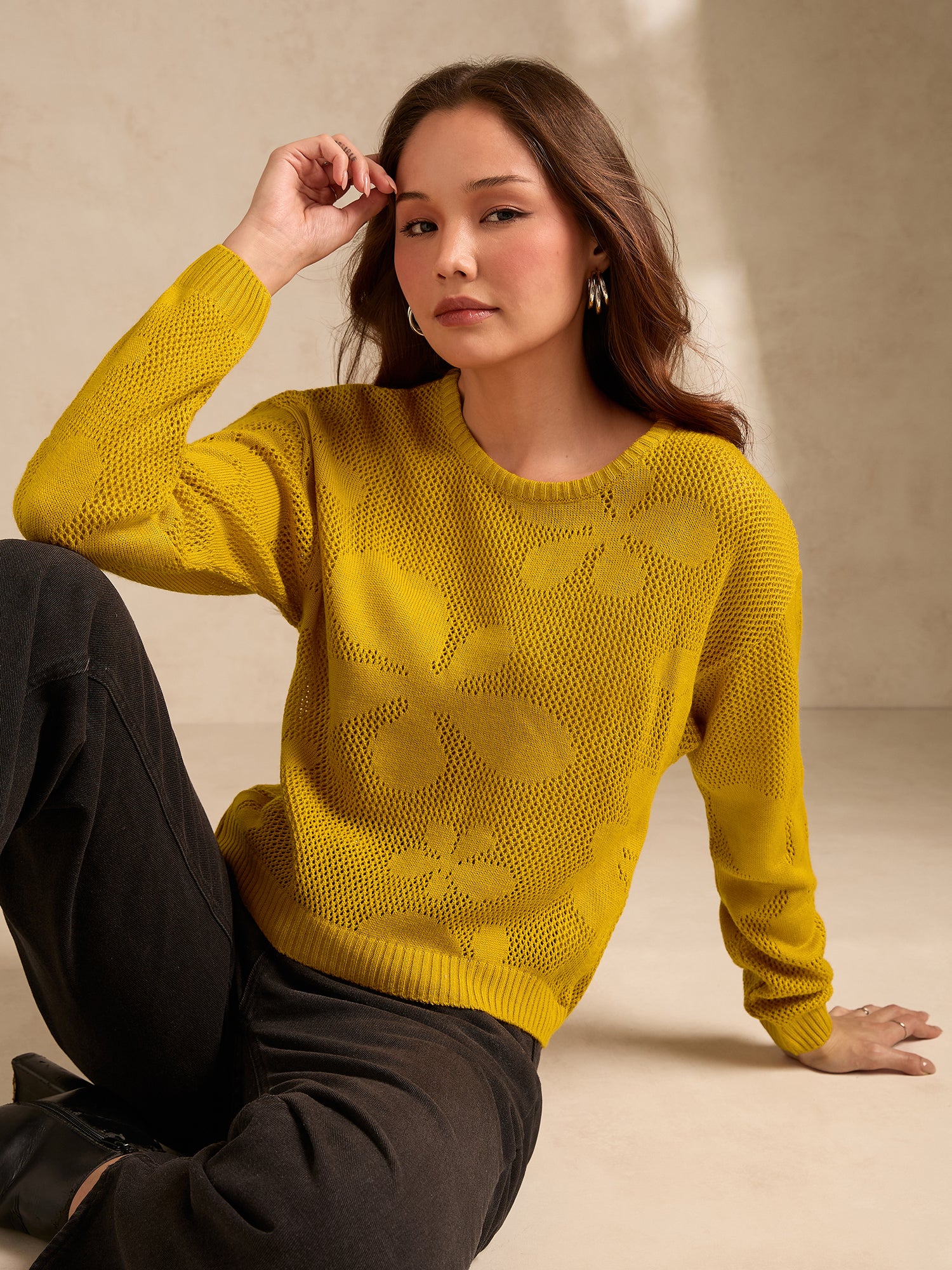 Mustard Bold Floral Print Sweater - Image 6