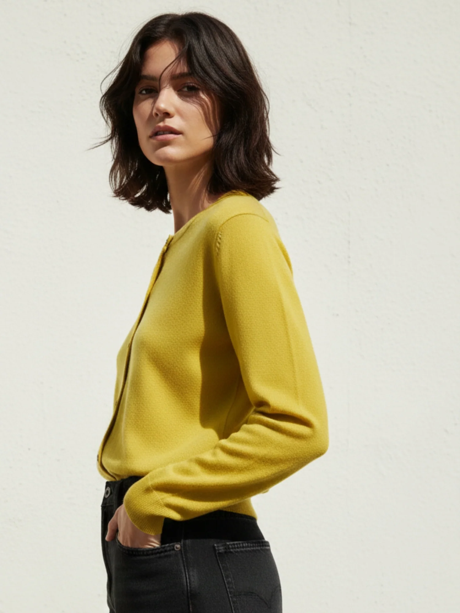 Mustard Full Sleeve Front Buttoned Slouchy Cardigan - Image 2