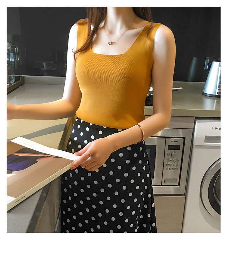 Mustard Shoulder Strap Basic Fitted Top - Image 2