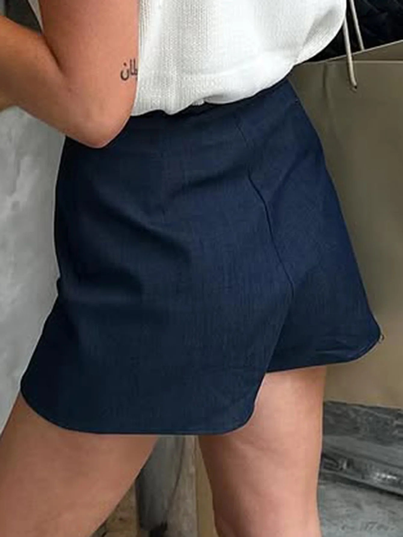 Navy Blue A-Line Skirt With Small Slit Detailing - Image 2