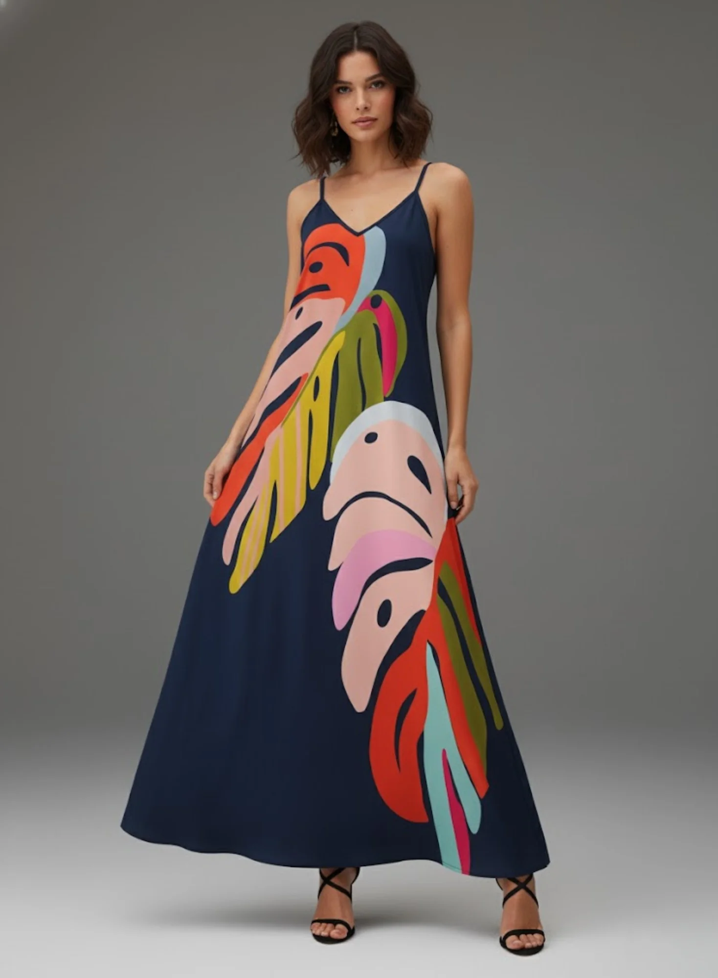 Navy Blue Bold Printed Vacation Dress - Image 2