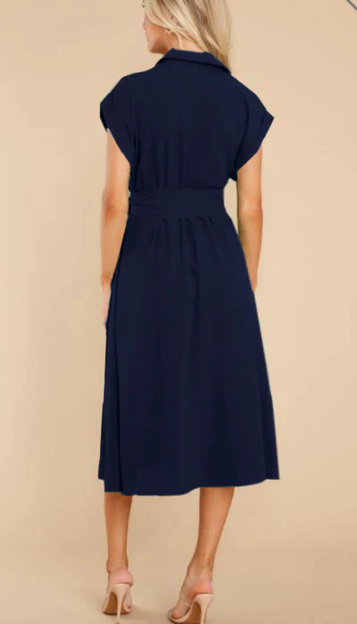 Navy Blue Button Down Tie Up Dress - Image 7