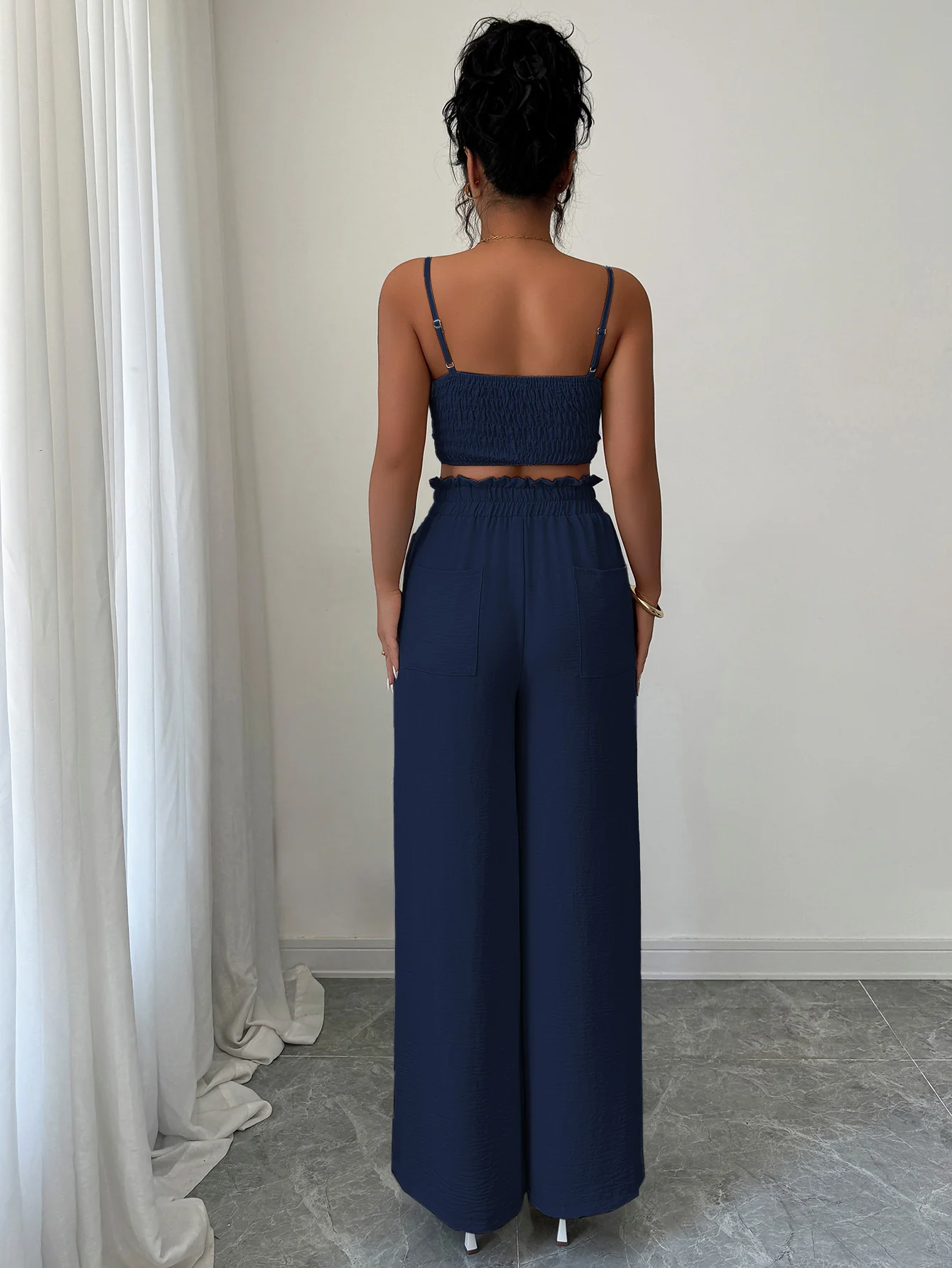 Navy Blue Cami Top And Pants Co-Ord Set - Image 2